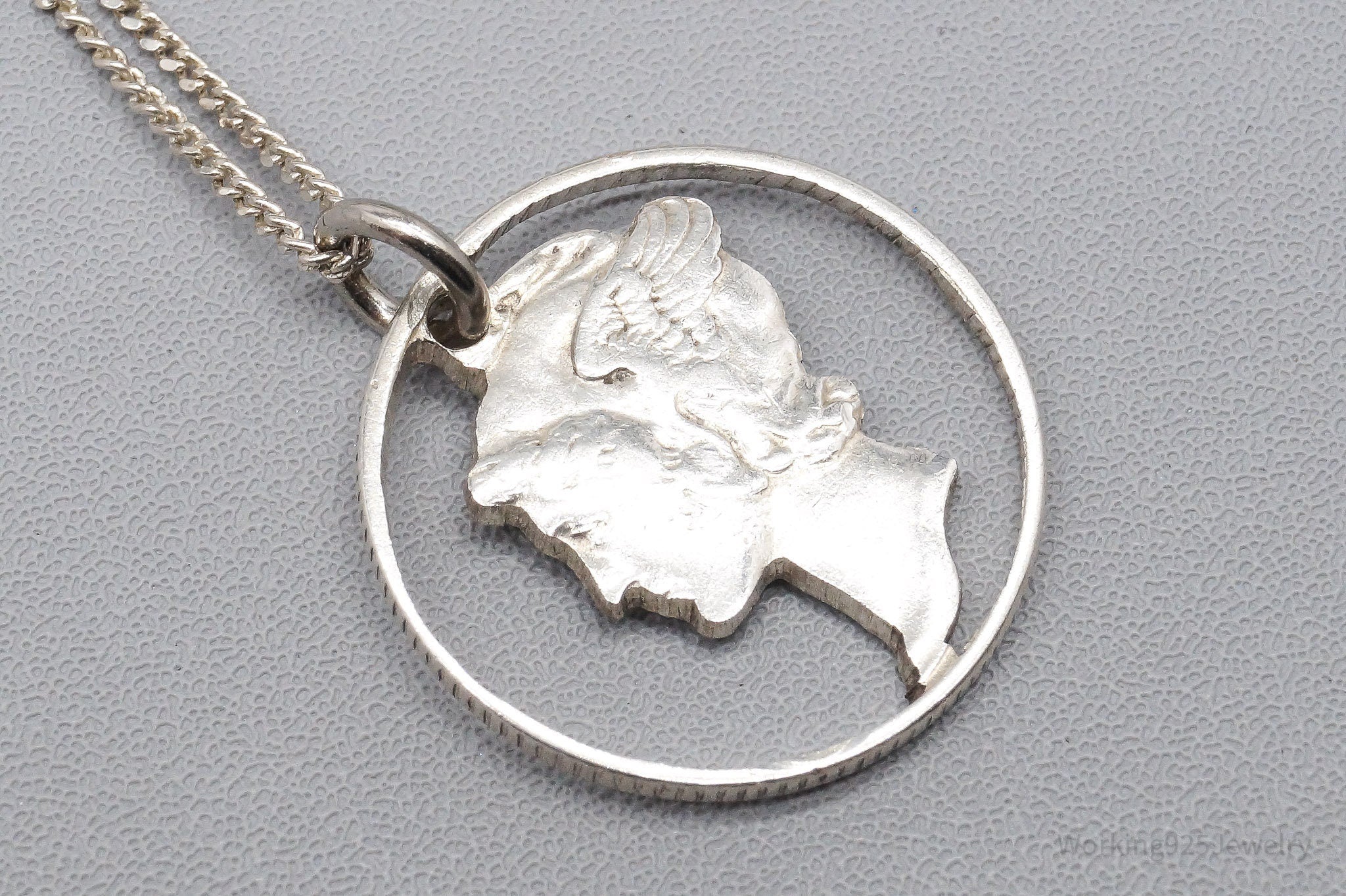 Vintage Mercury Dime Coin Cut Out Silver Pendant Sterling Silver Necklace 18"