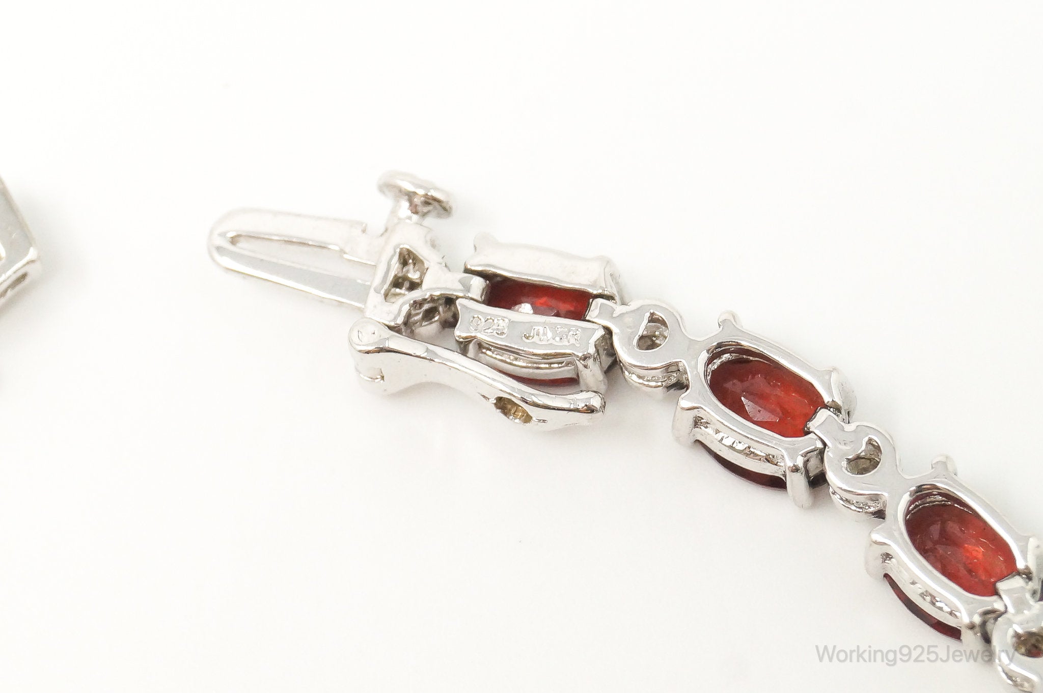 Vintage Red Garnet 2 Diamond Sterling Silver Bracelet