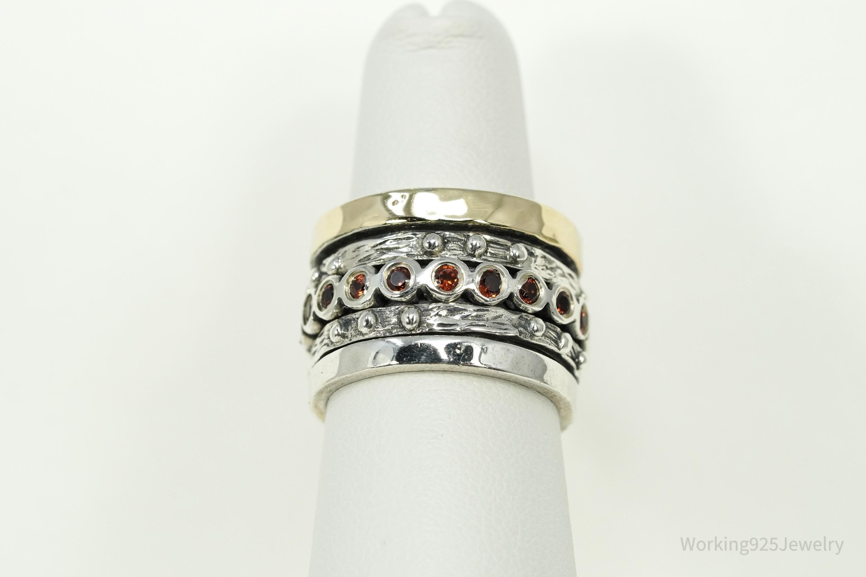 Vintage Garnet Gemstone Gold Vermeil Sterling Silver Spinner Band Ring- Size 6.5