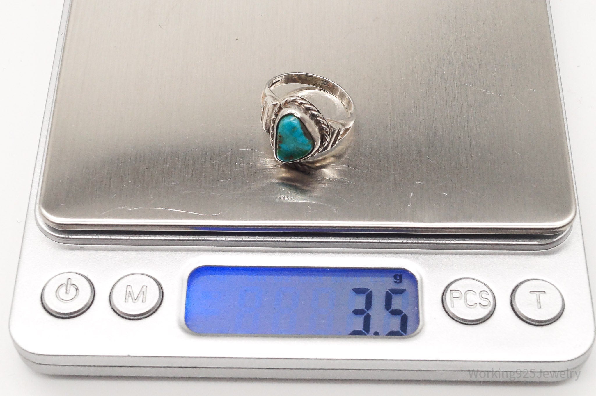 Vintage Native American Turquoise Silver Ring - Size 5.5