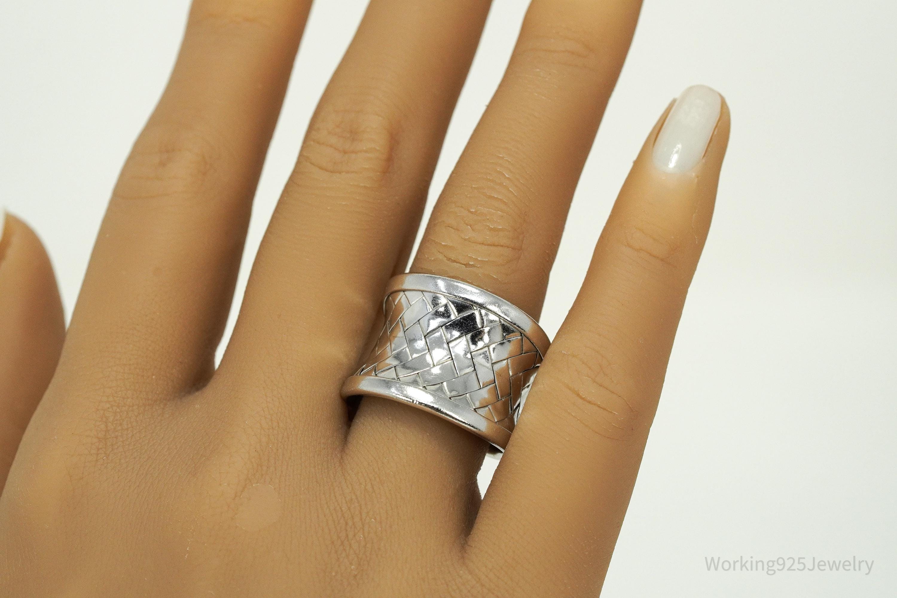 Vintage Basket Weave Sterling Silver Band Ring - Size 8.75