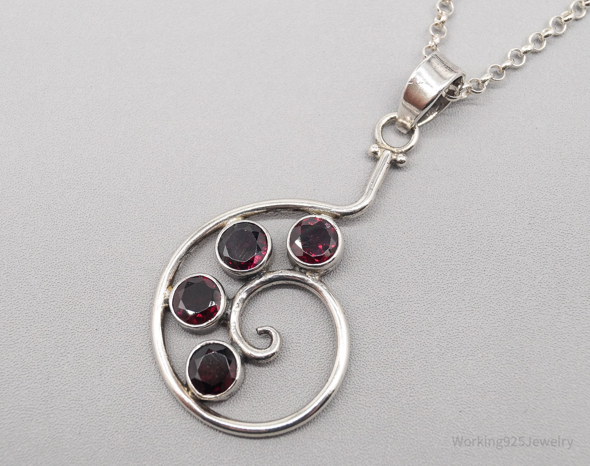 Vintage Rhodolite Garnet Sterling Silver Necklace - 18"