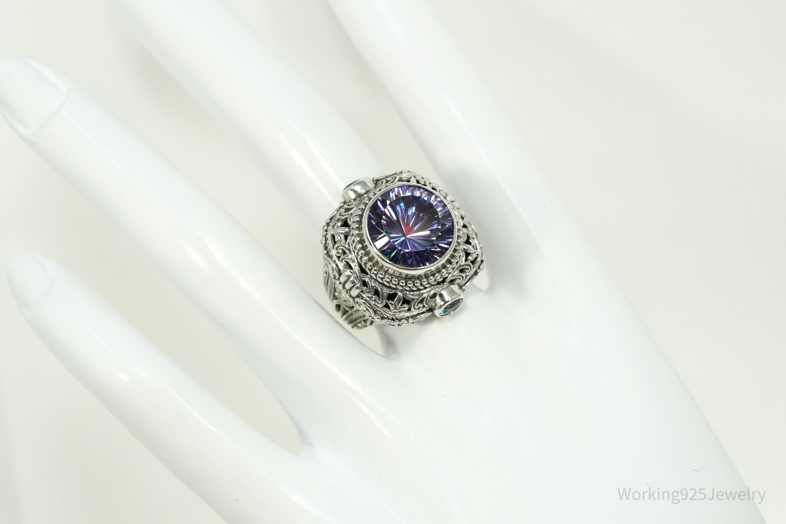 Vintage Designer Sarda Mystic Topaz & Blue Topaz Sterling Silver Ring - Size 7