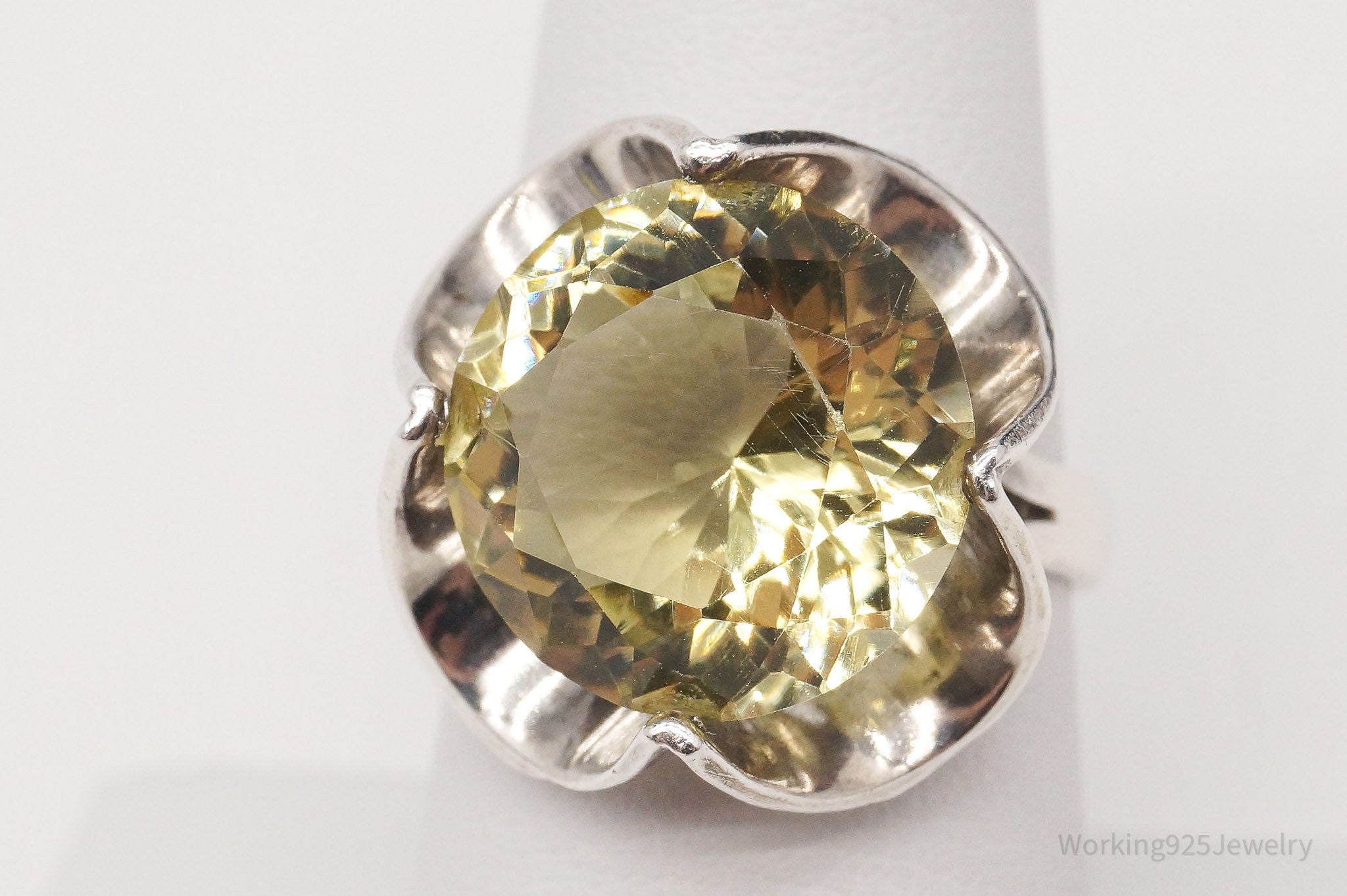 Vintage Large Citrine Sterling Silver Ring - Size 7.75