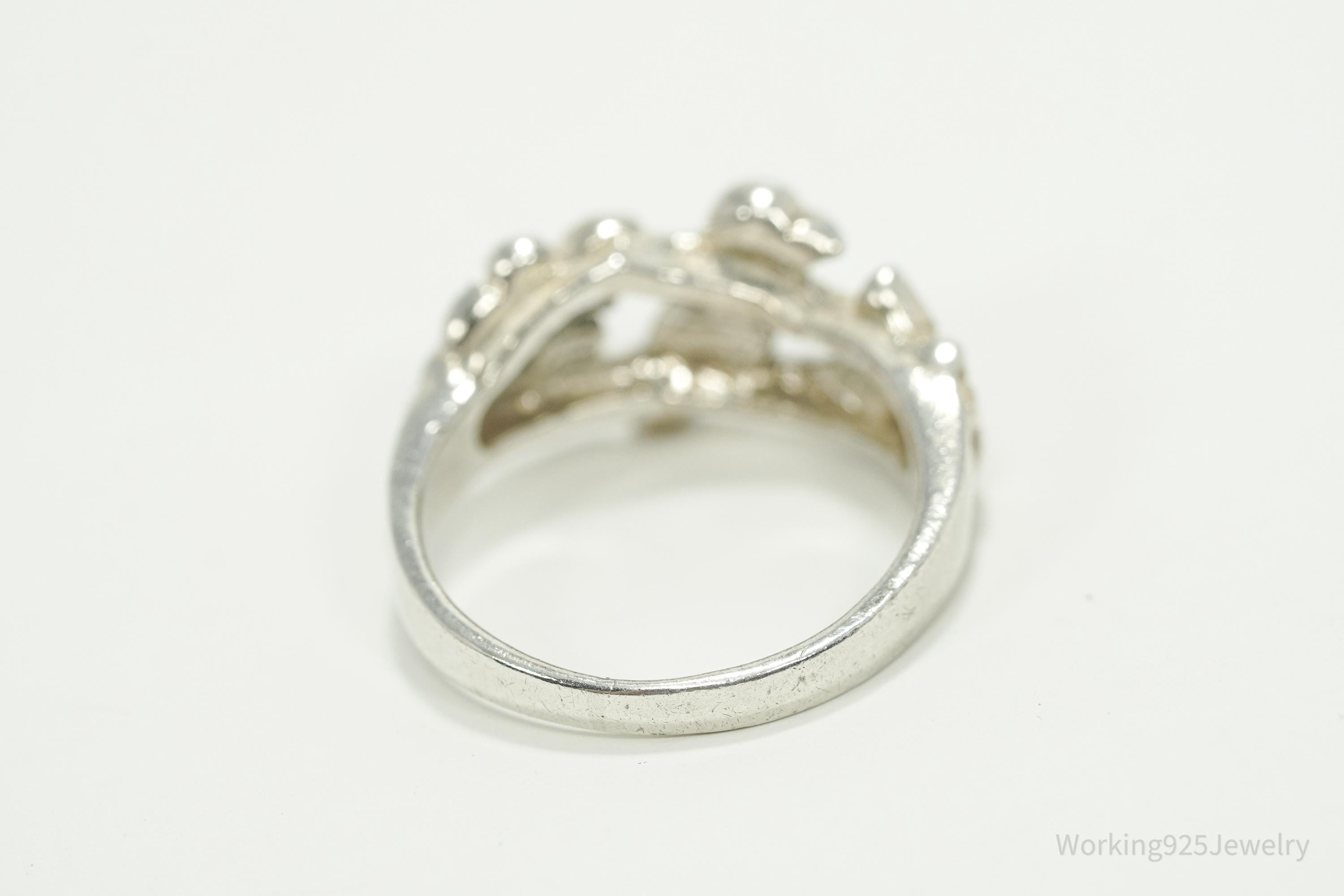 Vintage Bird & Flowers Sterling Silver Ring - Size 6.75