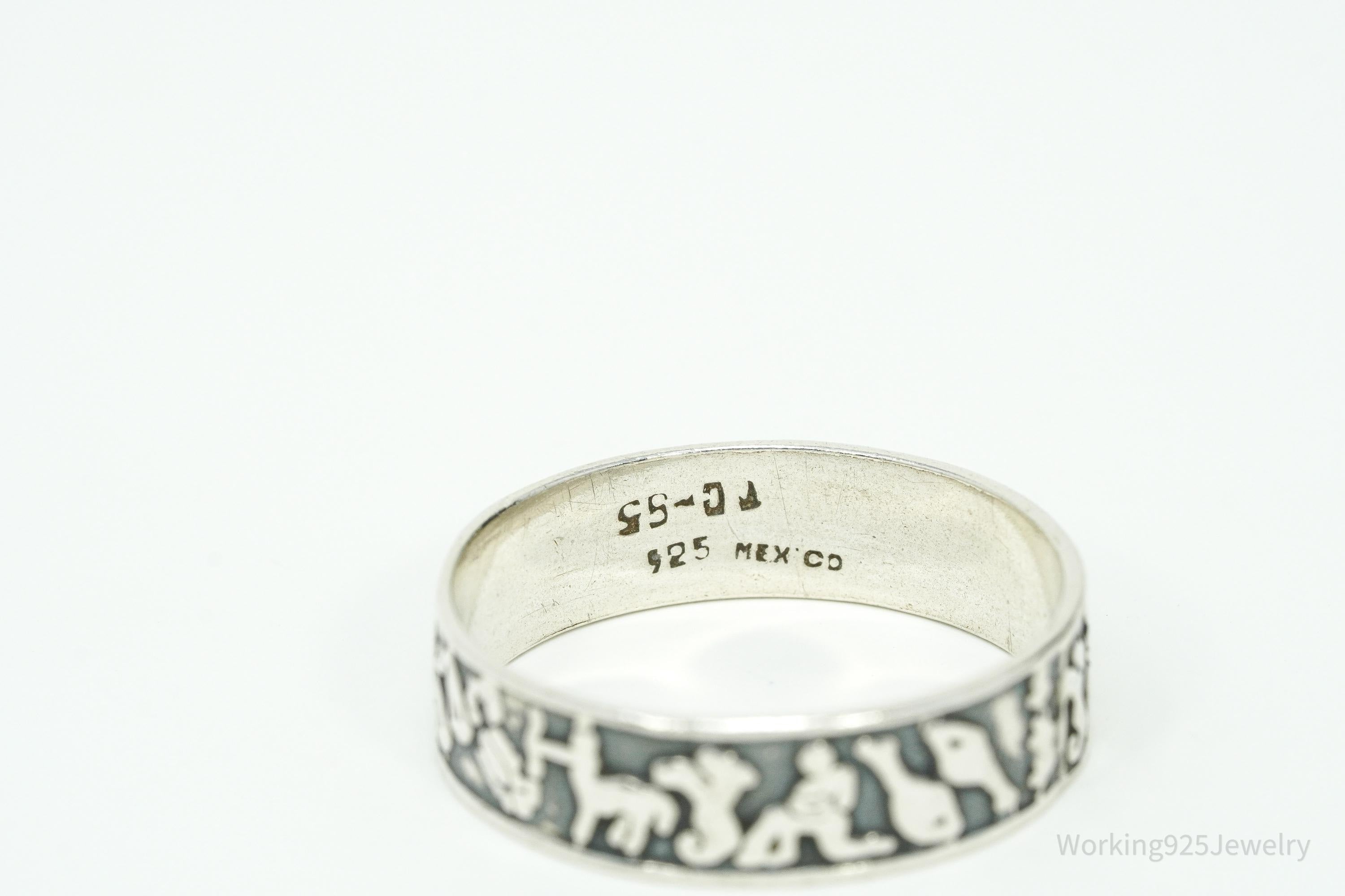 Vintage Astrology Signs Sterling Silver Band Ring - Size 13.5