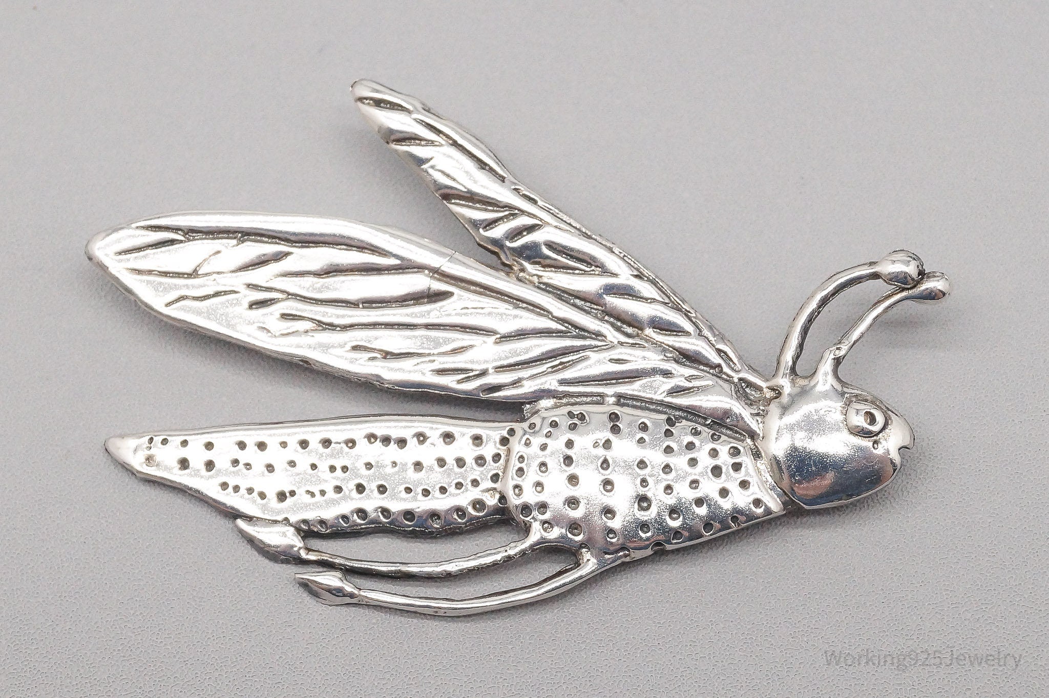 Large Vintage Mexico Cicada Or Dragonfly Sterling Silver Pendant