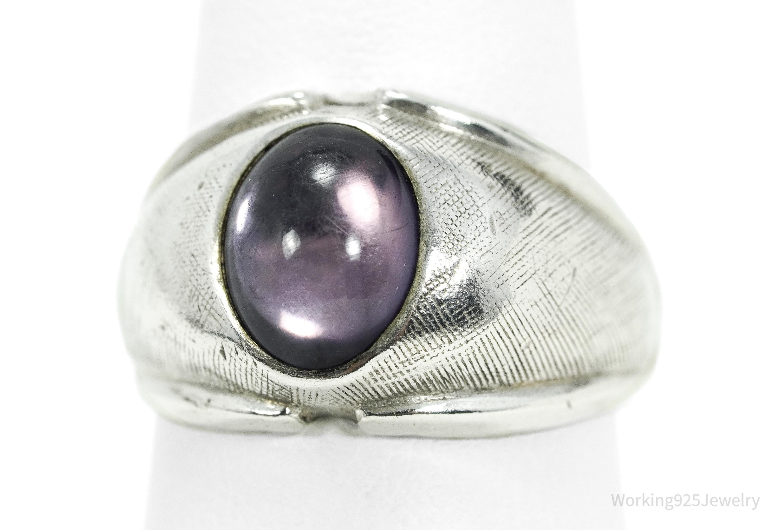 Vintage Vargas Co Amethyst Sterling Silver Cigar Ring - Size 8.75