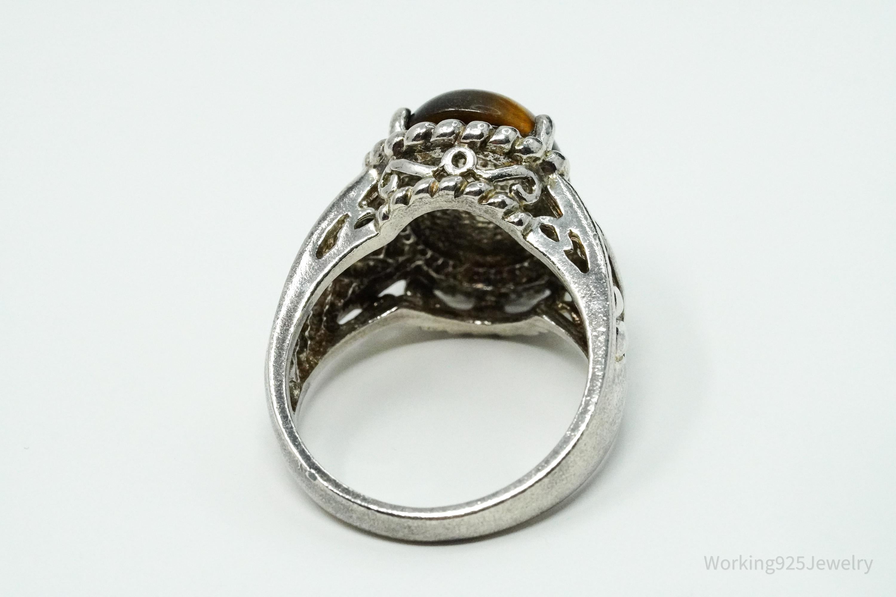 Vintage Ross Simons Tigers Eye Sterling Silver Ring - Size 10