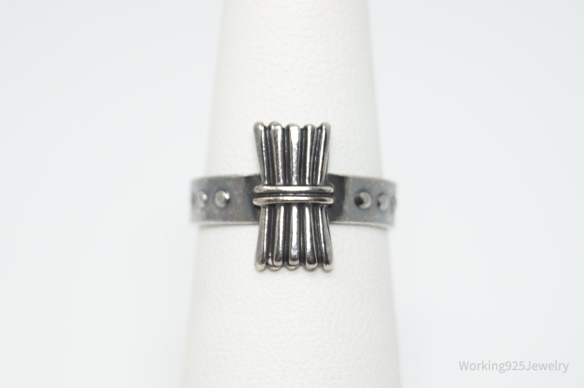 Vintage Modernist Signed Oxidized Sterling Silver Ring - Size 4.5