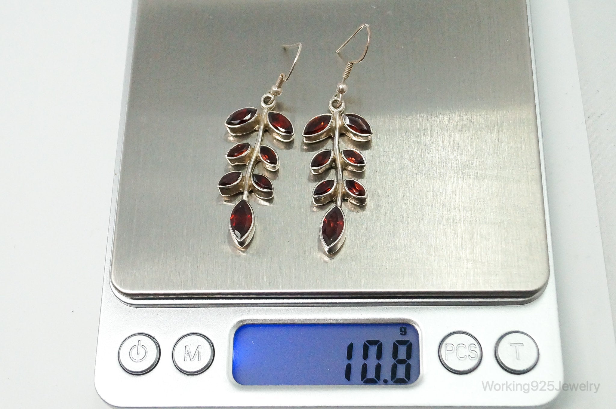 Vintage Garnet Vine Leaves Sterling Silver Earrings