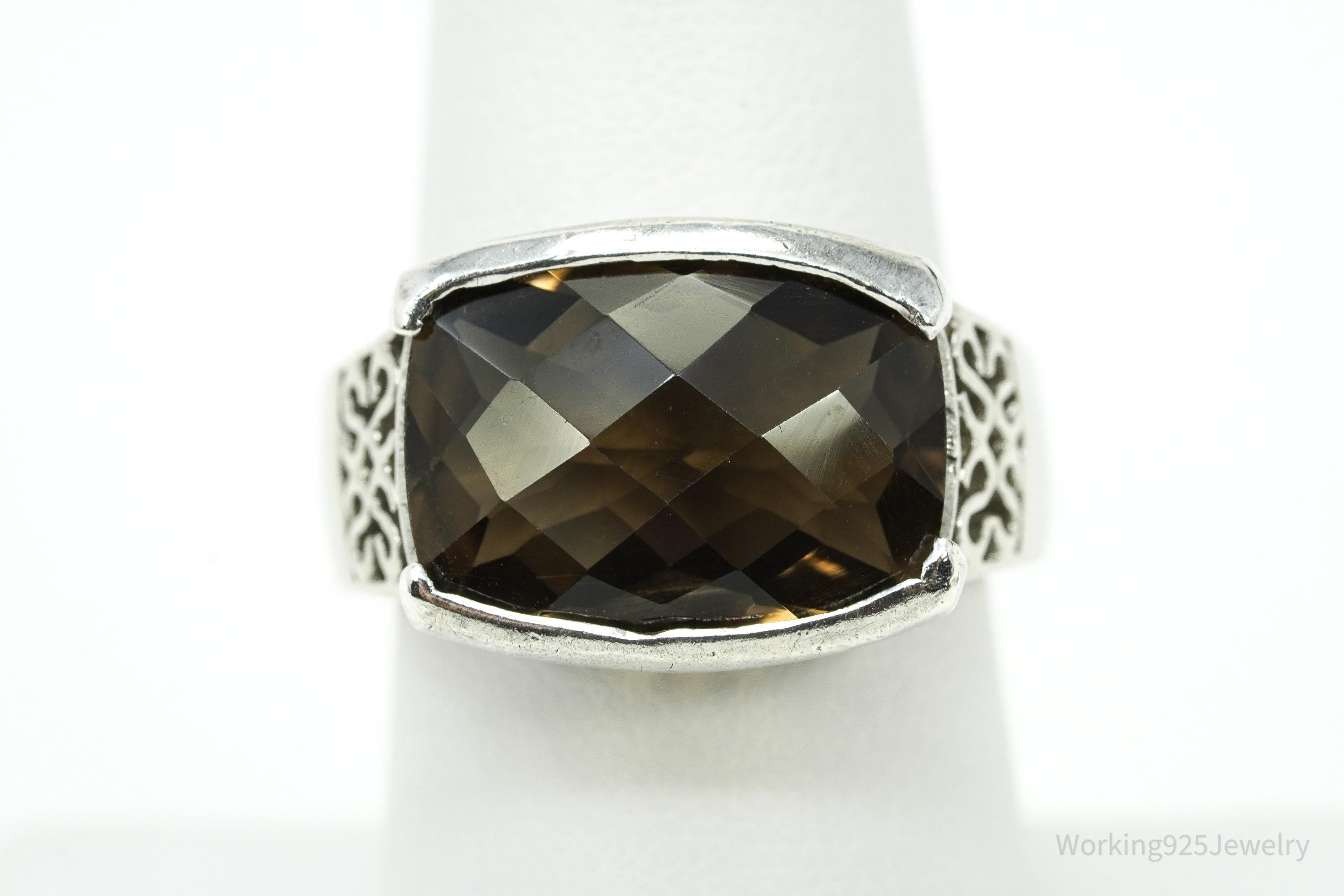 Vintage Large Smoky Topaz Sterling Silver Ring - Size 7.25