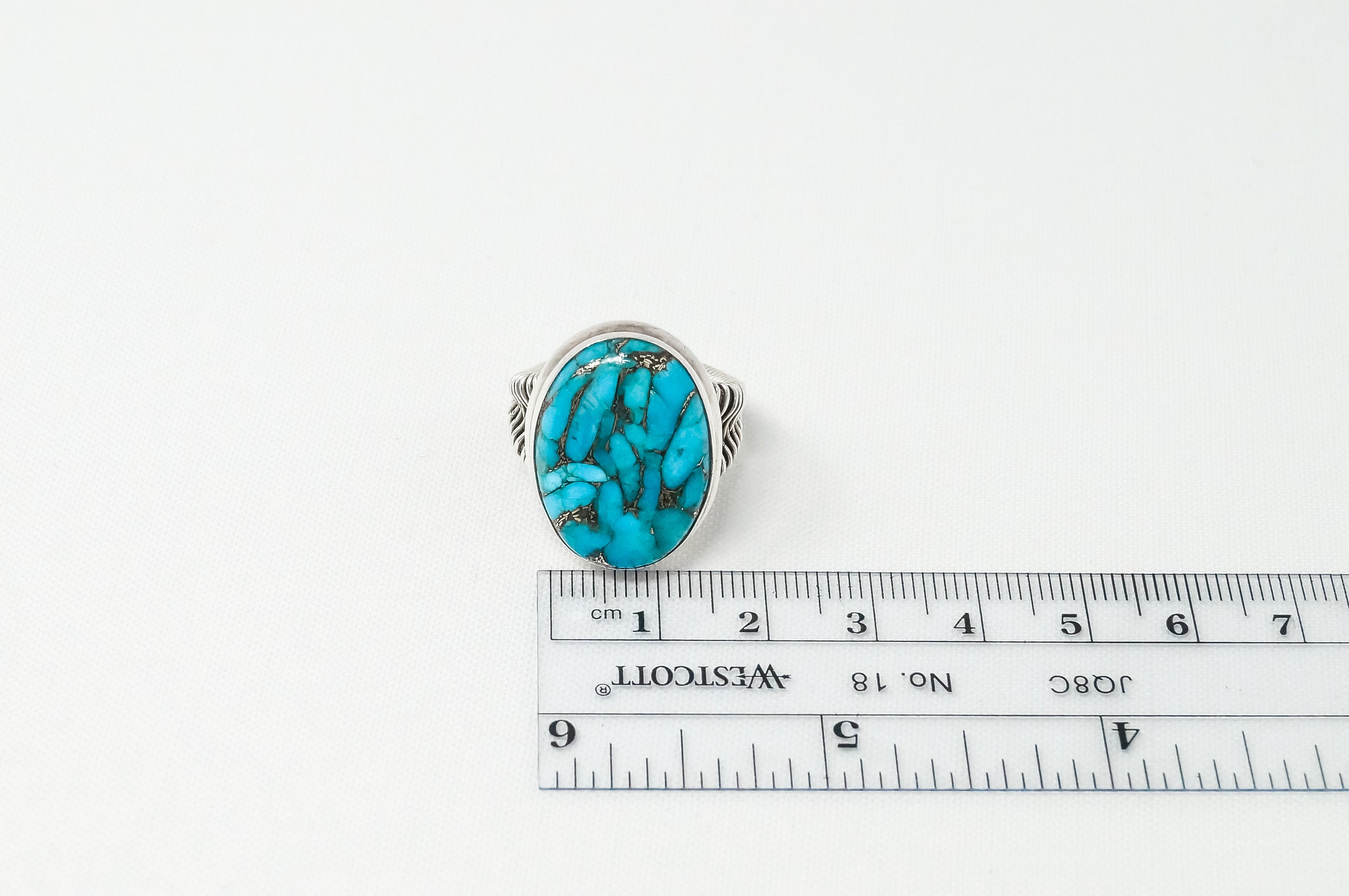 Vintage Large Turquoise Wire Wrap Design Sterling Silver Ring Sz 7.5 - 797300593