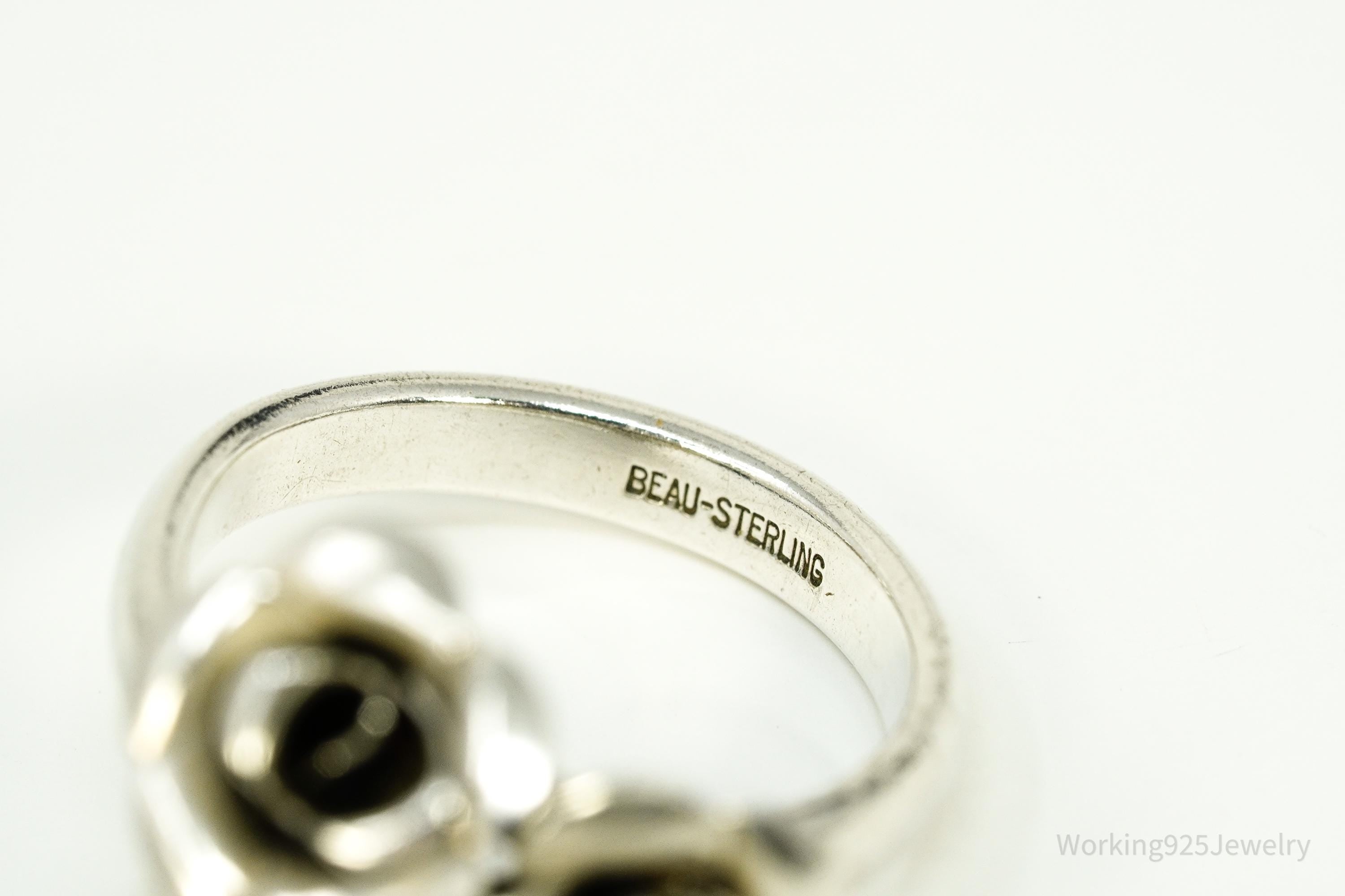 Vintage BEAU Flower Bouquet Adjustable Sterling Silver Ring - Size 6.75
