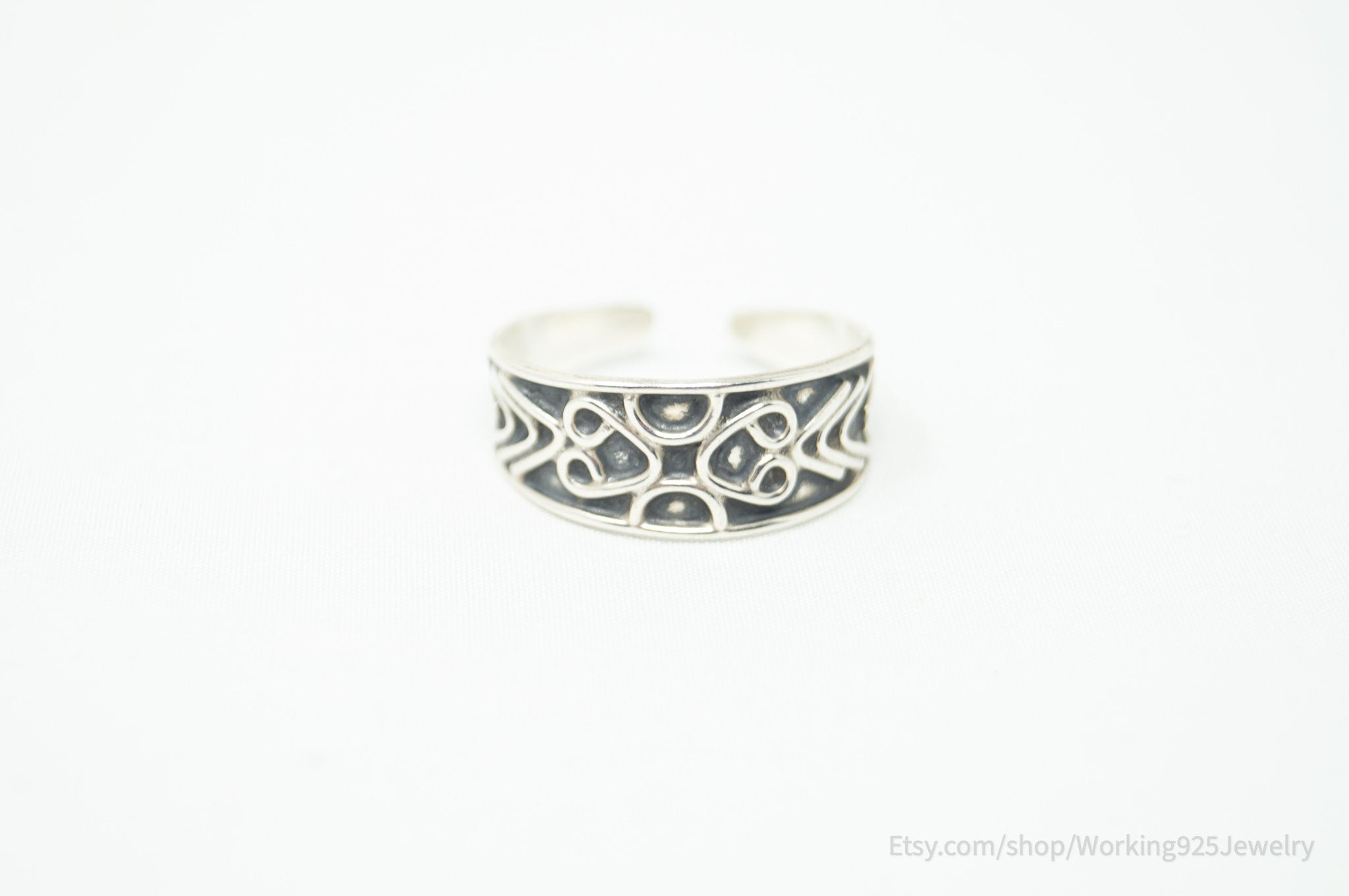 Vintage Taxco Mexico Designer Oxidized Sterling Silver Adjustable Ring Size 9