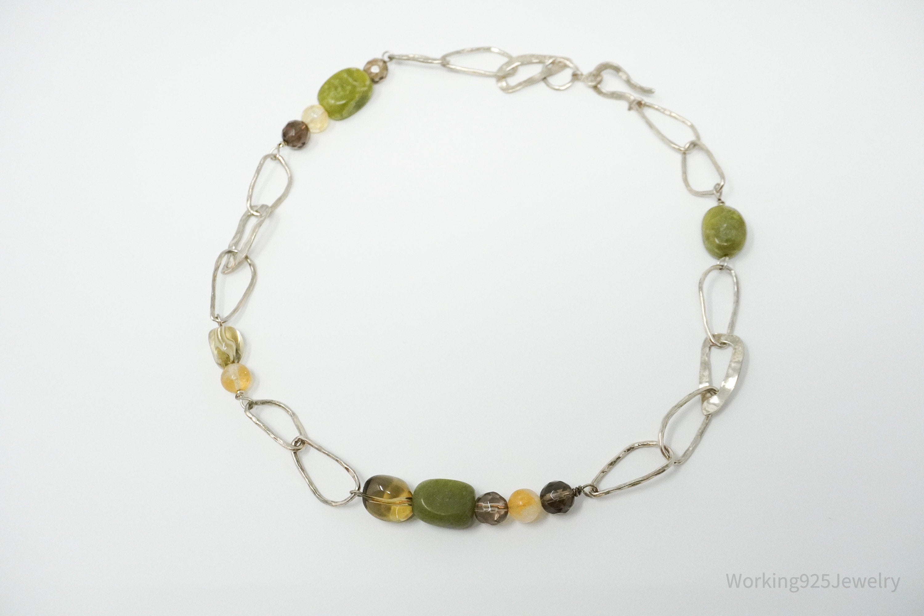 Retired Silpada Jade Smoky Topaz Citrine Chain Link Sterling Silver Necklace 18"