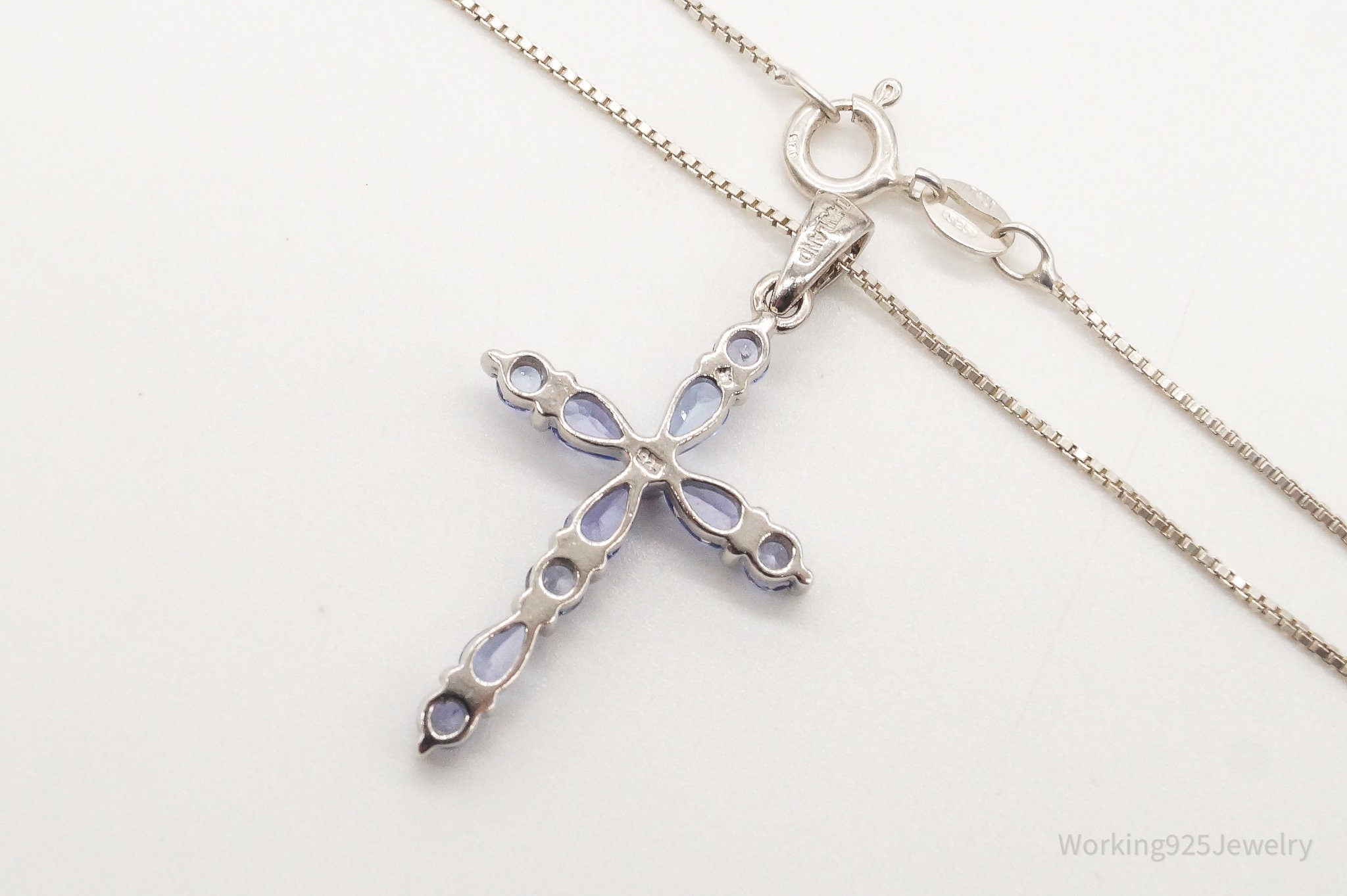 Vintage Iolite Cross Sterling Silver Necklace