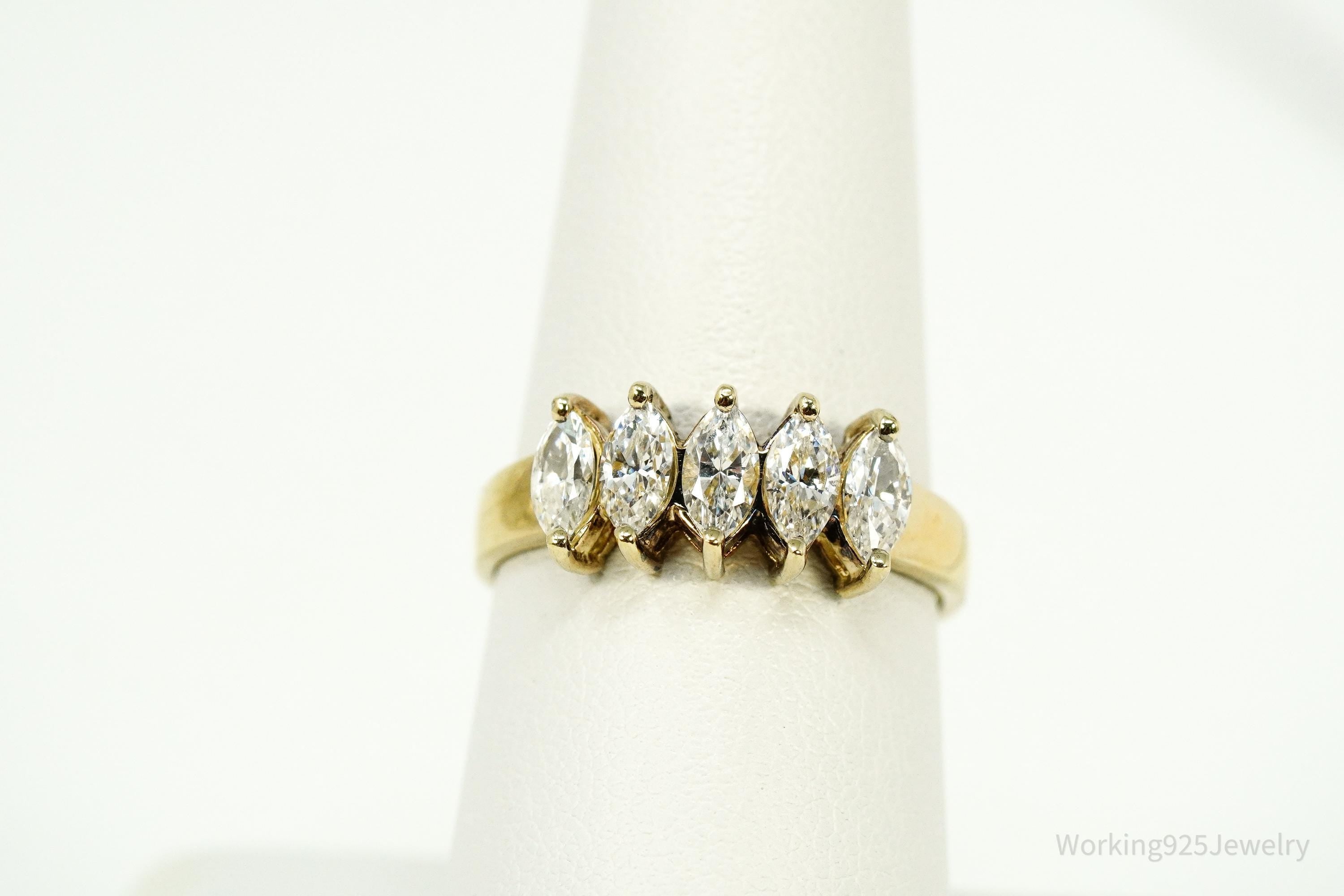 Vintage Diamonique Cubic Zirconia Gold Vermeil Sterling Silver Ring - Size 8.25