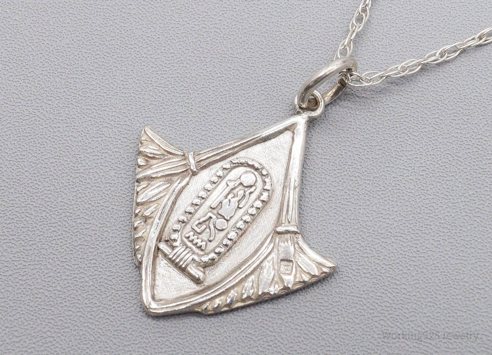 Vintage Ornate Egyptian Cartouche Sterling Silver Necklace 20"