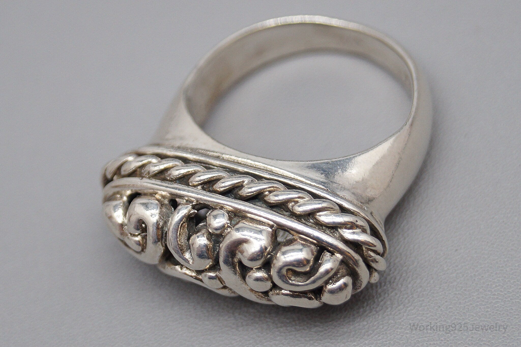 Vintage Puffy Swirls & Scrolls Sterling Silver Ring - Size 6