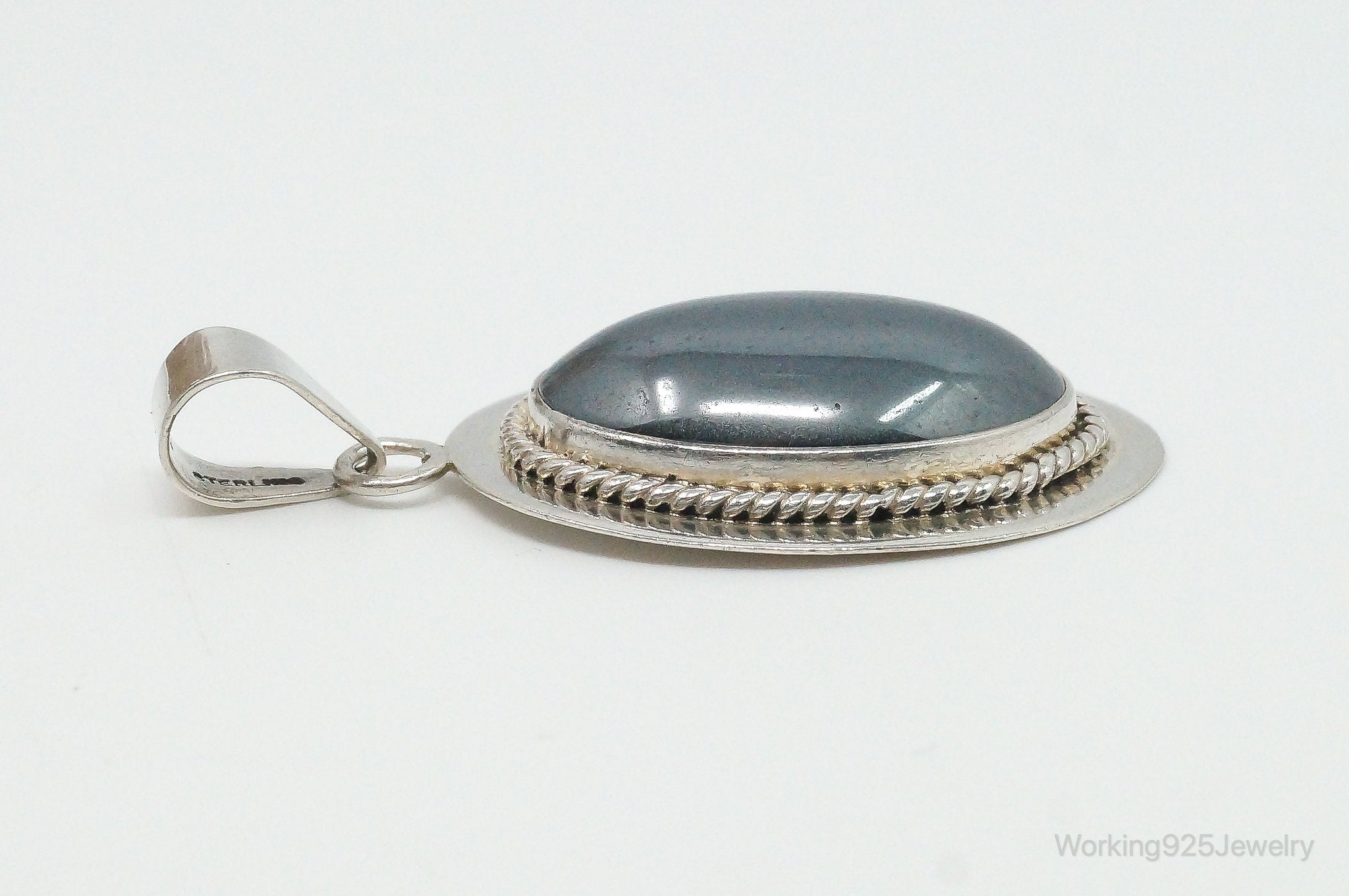 Vintage Large Hematite Sterling Silver Pendant