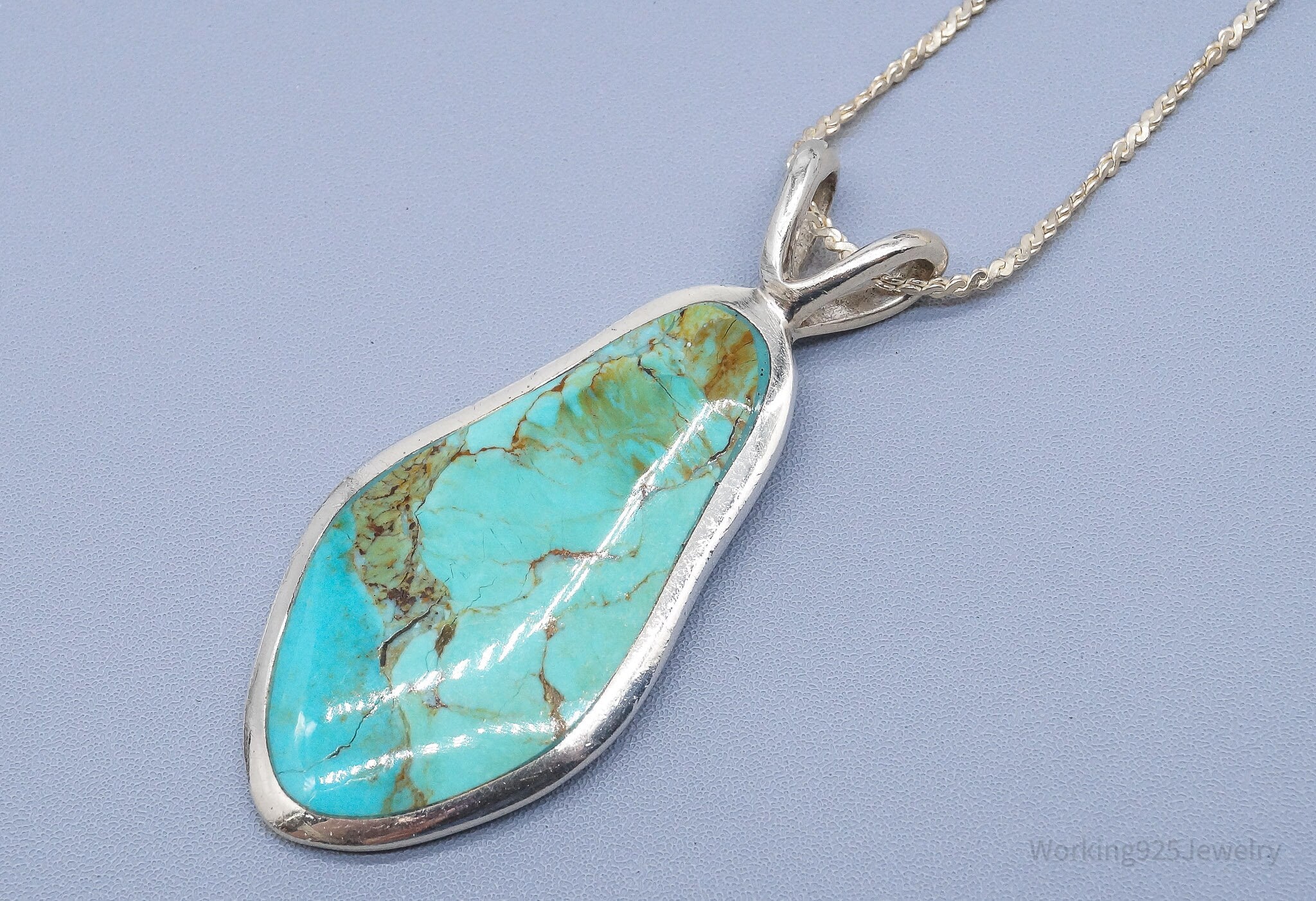 Vintage BARSE Turquoise Sterling Silver Necklace 31"