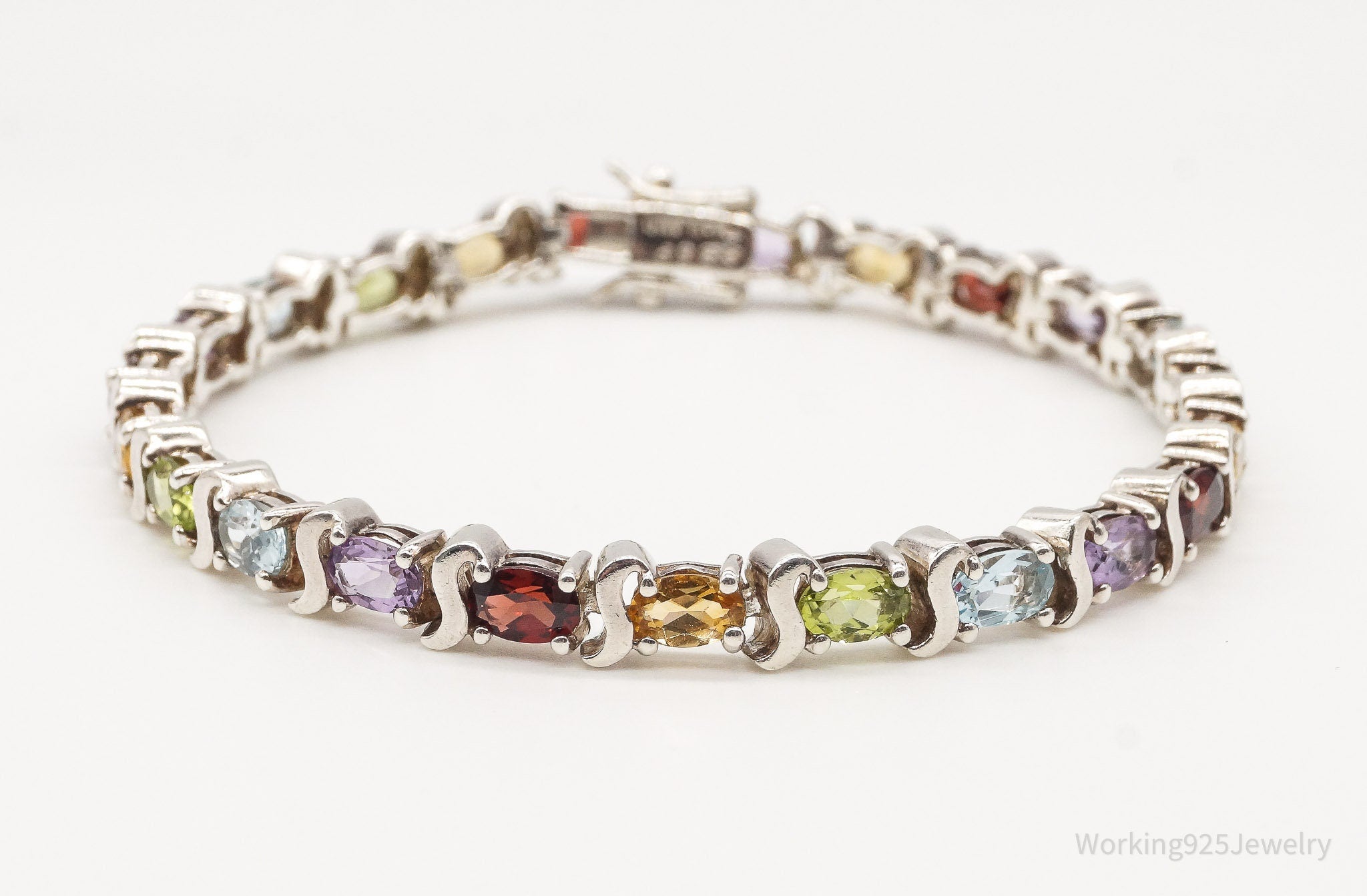 Vintage Multi Gemstones Sterling Silver Bracelet