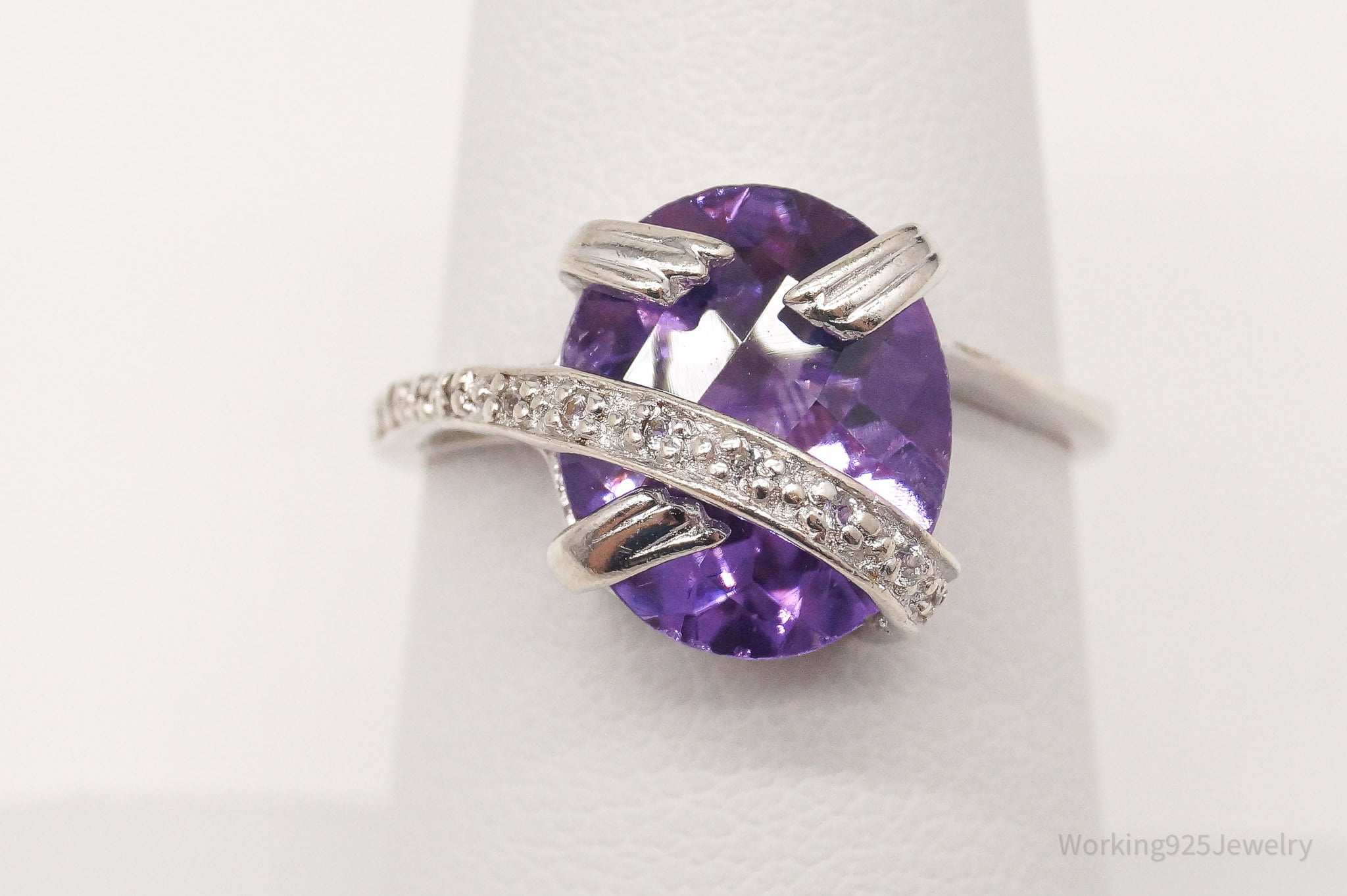 Vintage Amethyst White Topaz Sterling Silver Ring Size 7