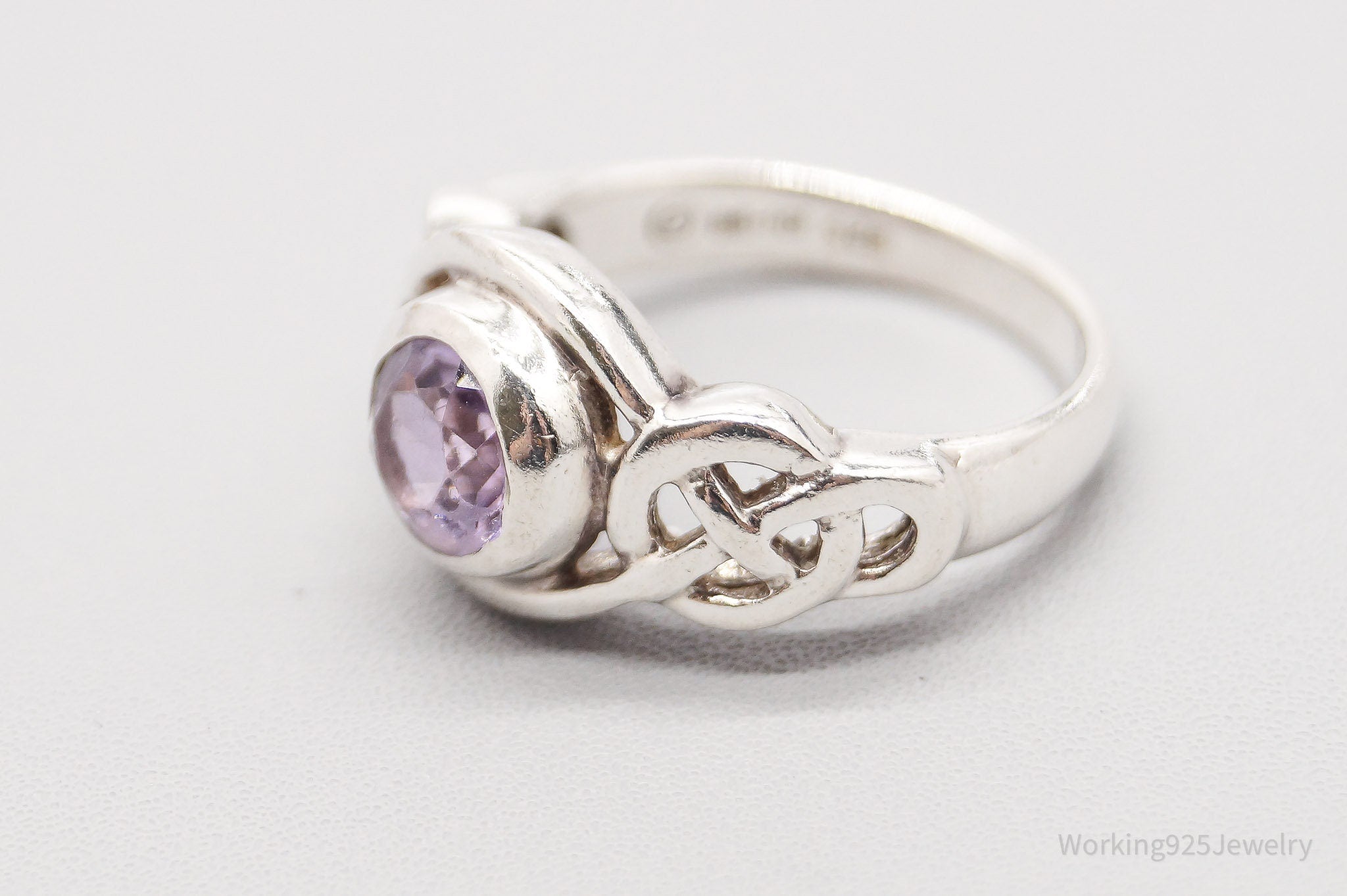 Vintage Amethyst Celtic Knots Sterling Silver Ring - Size 5.5