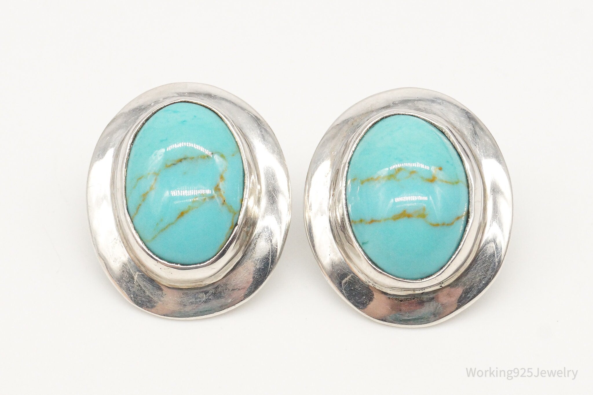 Vintage Mexico Turquoise Sterling Silver Southwestern Style Earrings