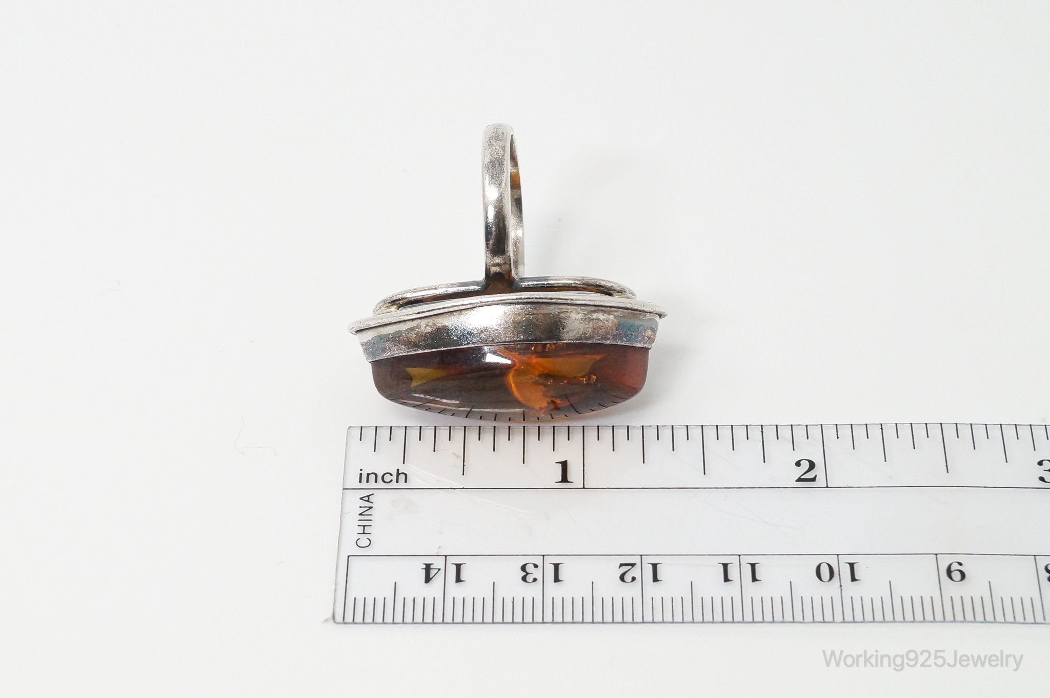 Vintage Large Honey Baltic Amber Sterling Silver Ring Size 6.75