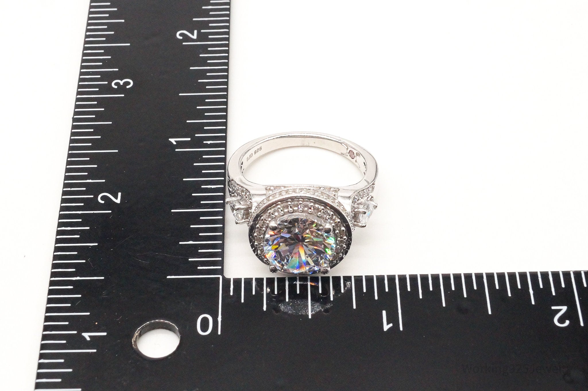 Vintage SJD Large Cubic Zirconia Sterling Silver Ring Size 9