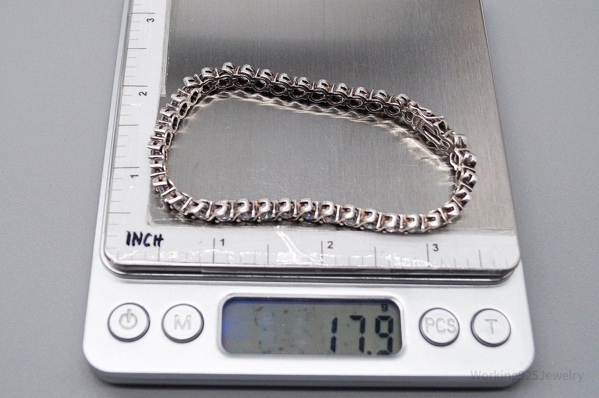 Vintage Ross Simons Cubic Zirconia Sterling Silver Tennis Bracelet 7 15/16"
