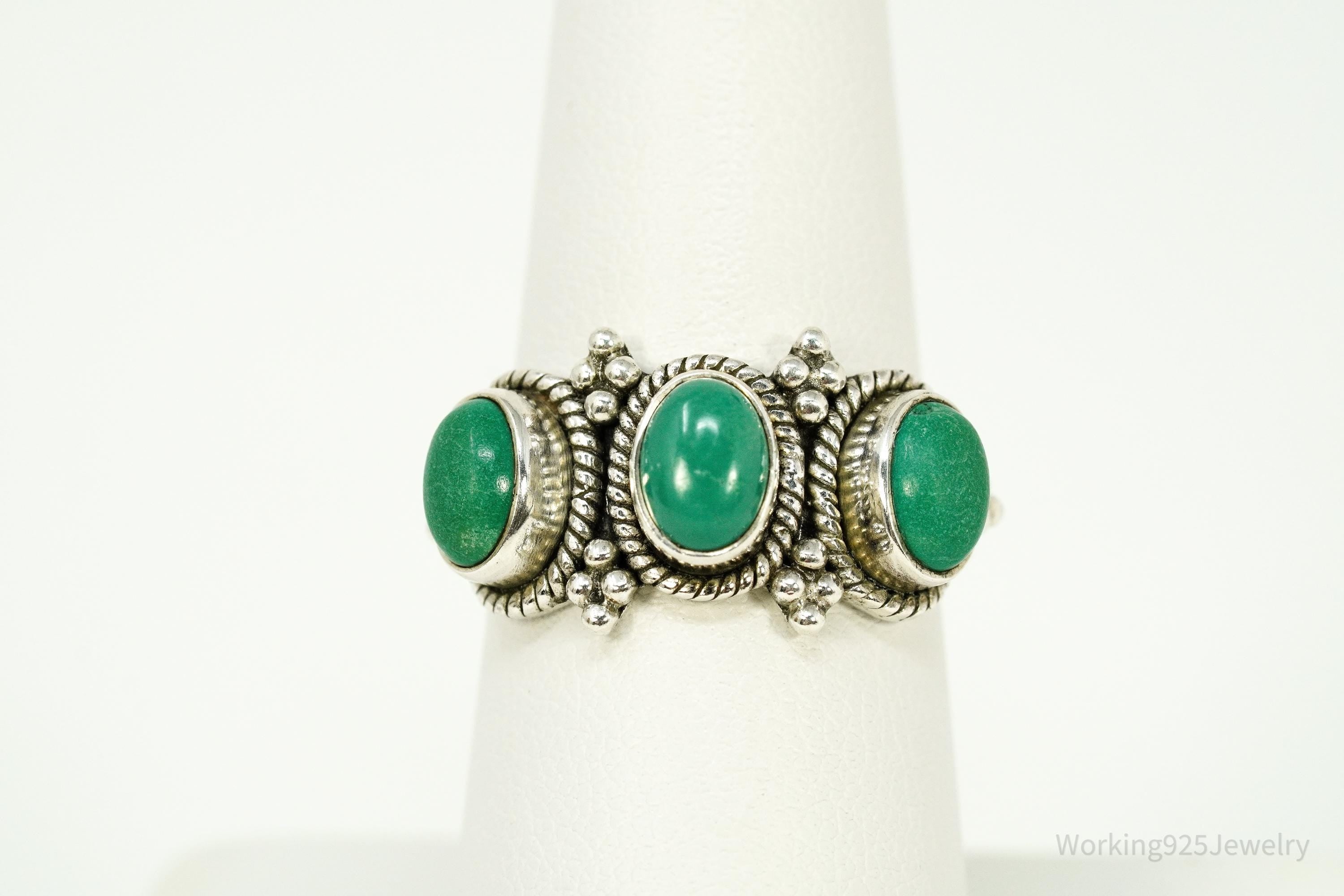 Vintage Doug Paulus Turquoise Western Style Sterling Silver Ring - Size 8