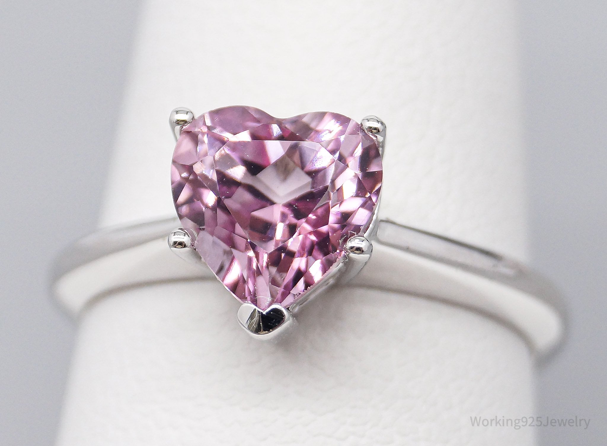 JTV TGGC Pink Topaz Heart Rhodium Over Sterling Silver Ring - Size 8