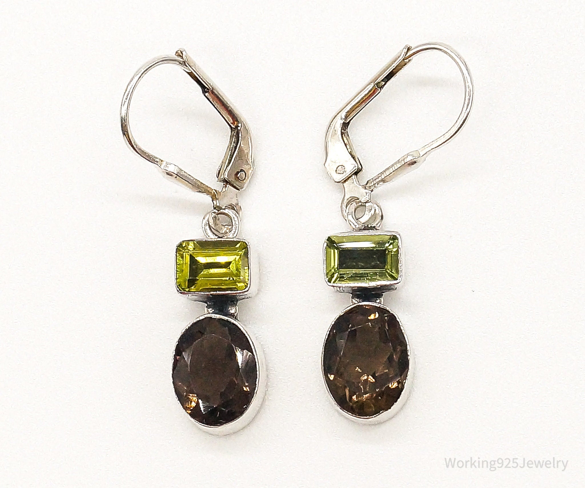 Vintage Smoky Topaz Peridot Sterling Silver Earrings