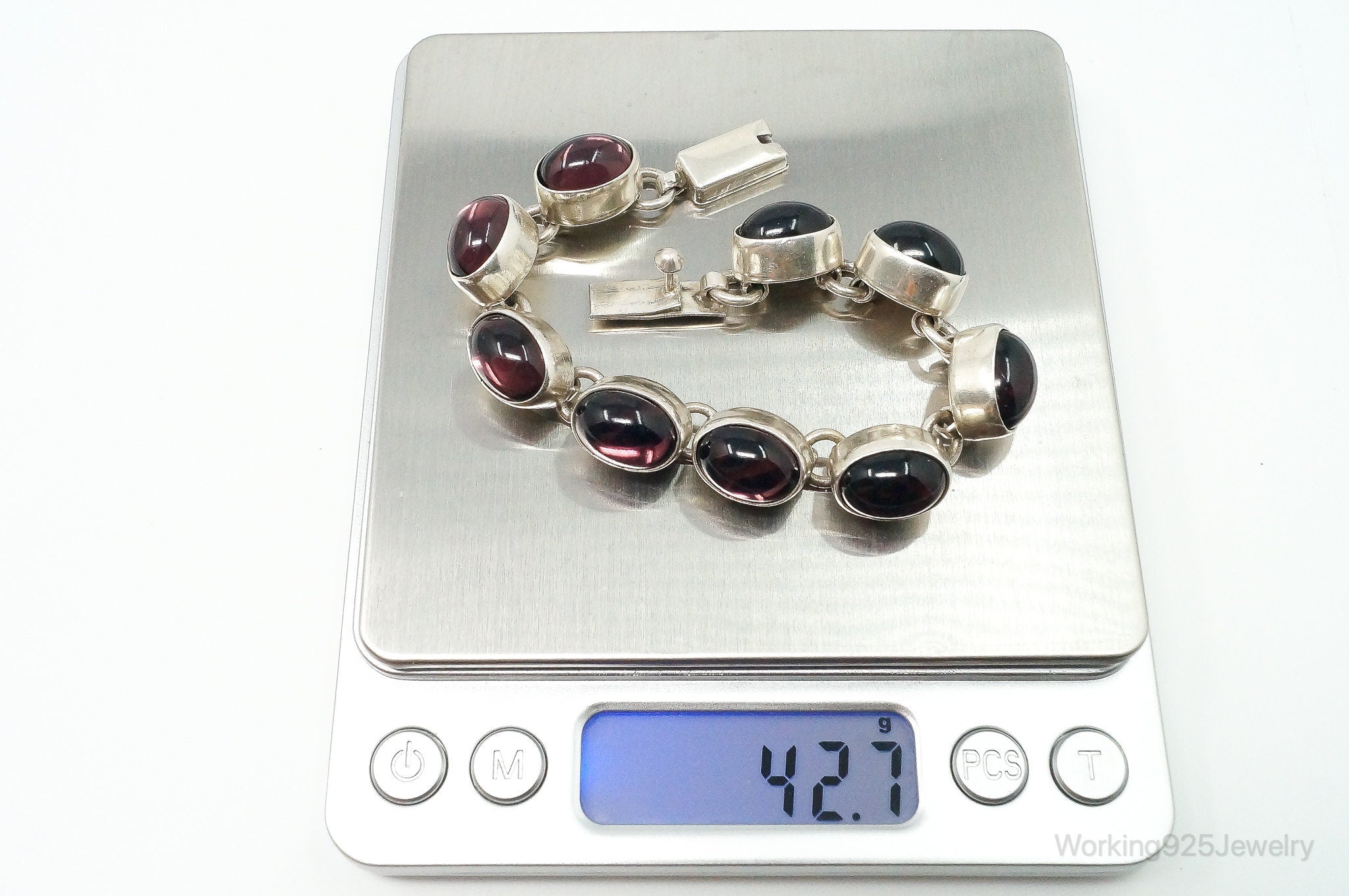 Vintage Mexico Modernist Rhodolite Garnet Sterling Silver Bracelet