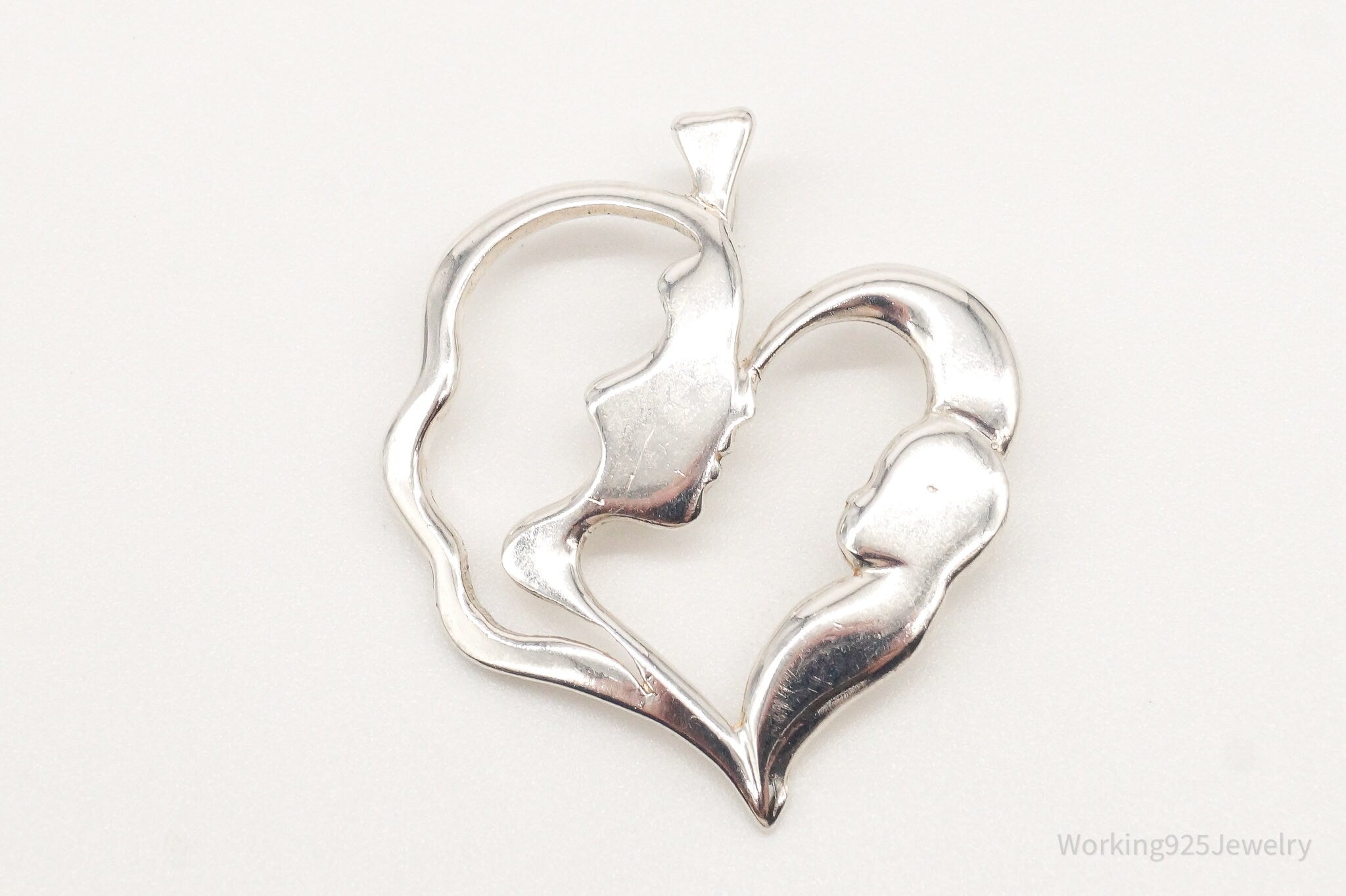 Vintage Mother And Child Sterling Silver Heart Pendant