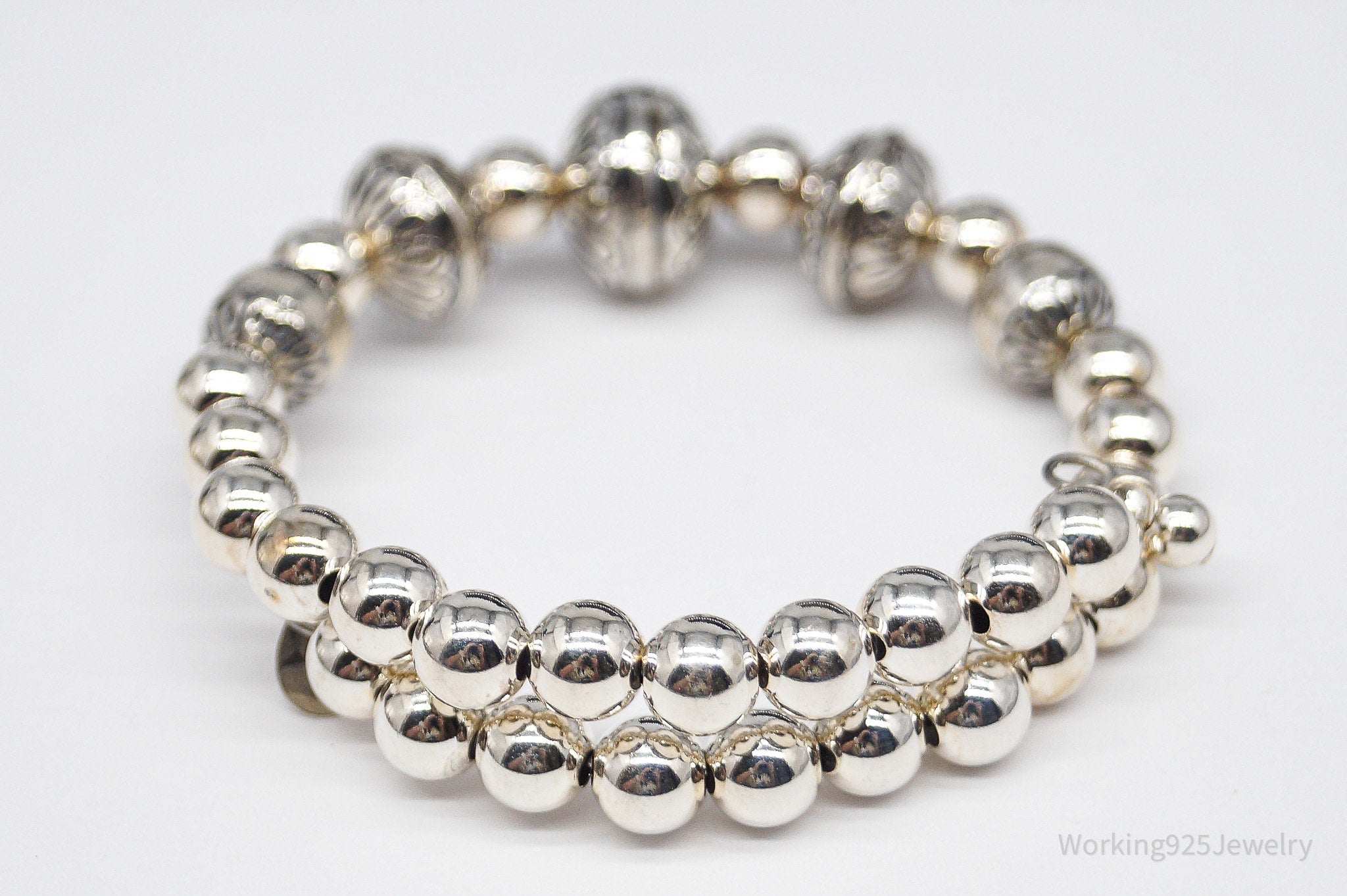 Vintage Native Carolyn Pollack Sterling Silver Adjustable Bead Bracelet 5"-7"
