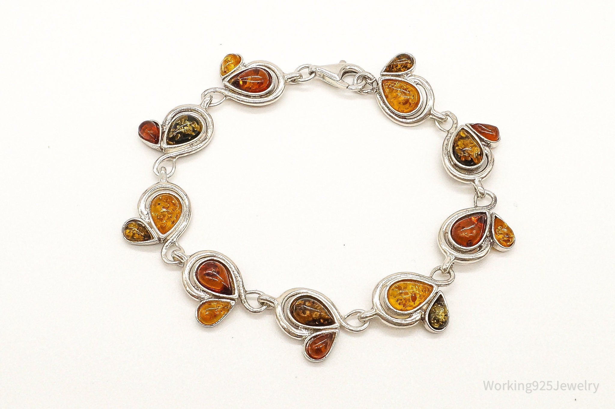 Vintage Multi Amber Modernist Sterling Silver Bracelet