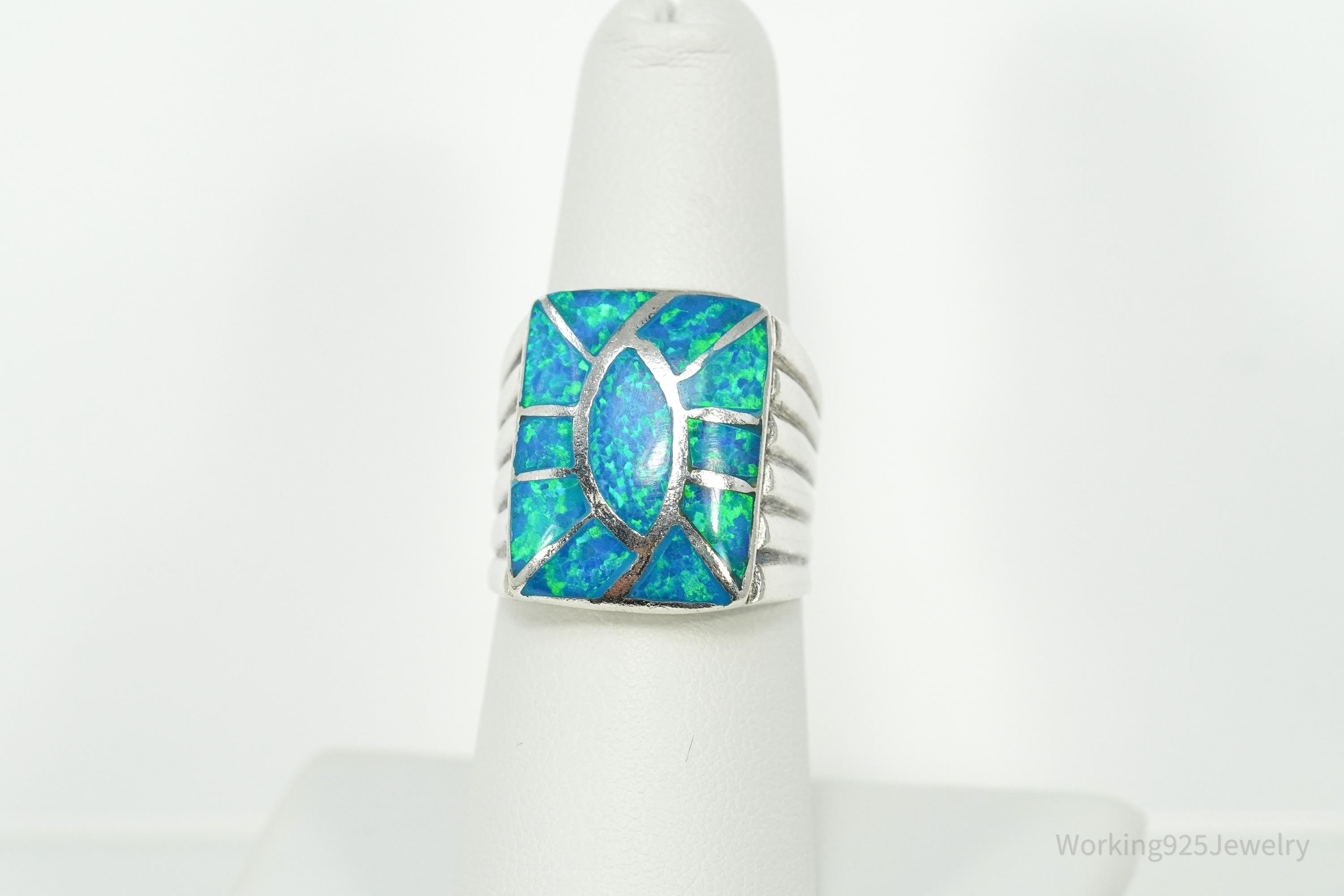 Vintage Opal Inlay Sterling Silver Ring - Size 7.25