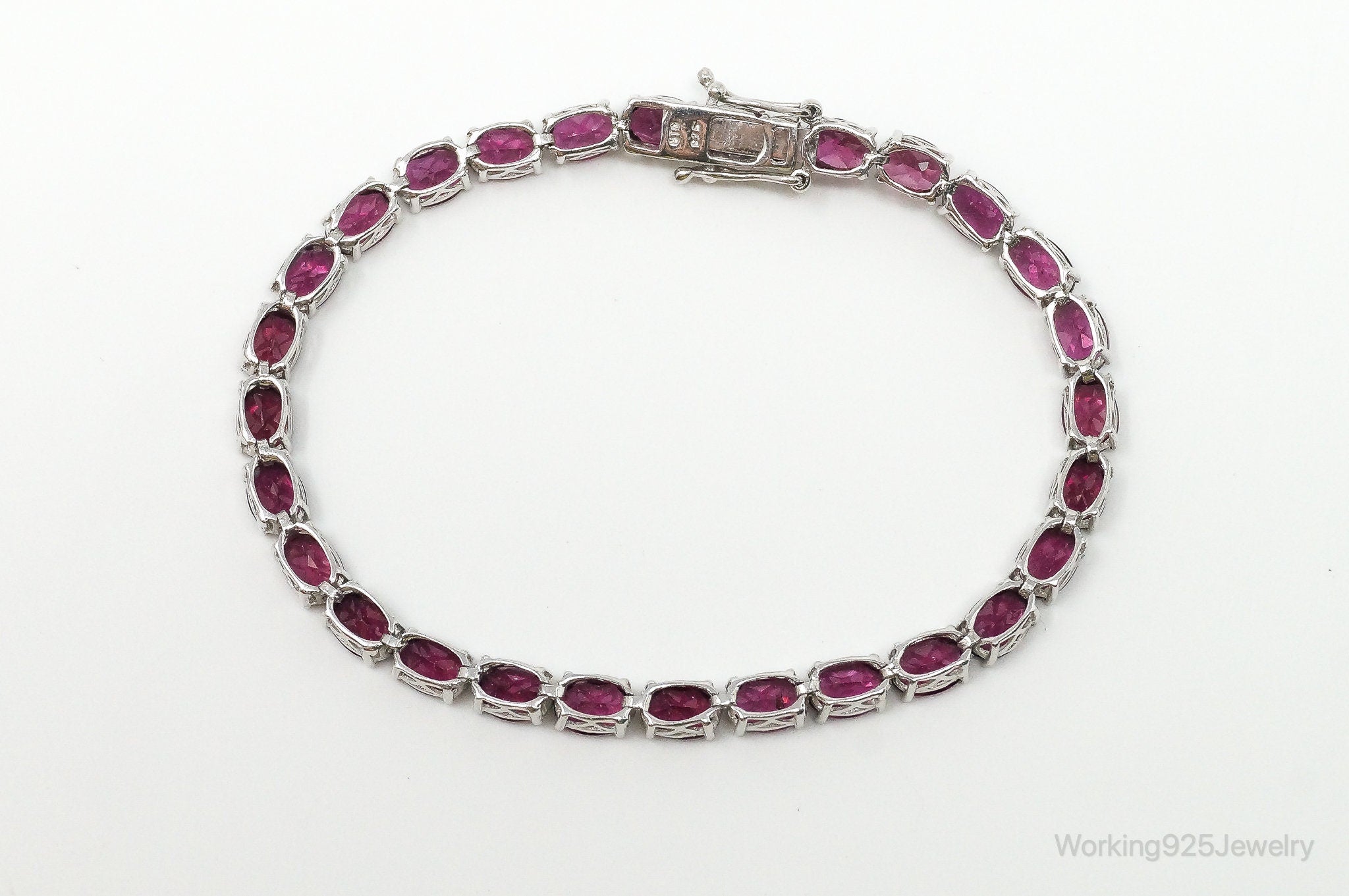 Vintage Rhodolite Garnet Sterling Silver Tennis Bracelet