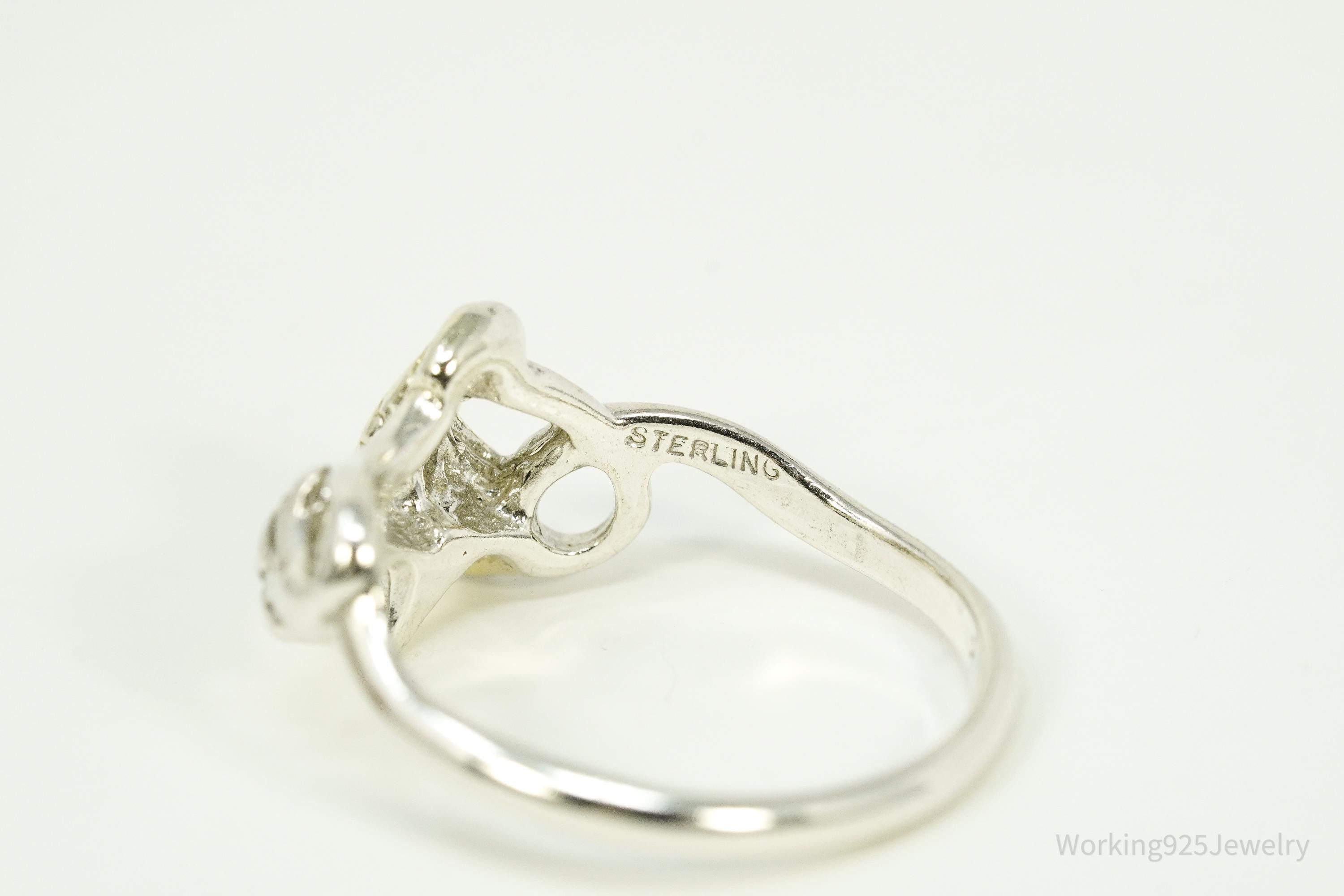 Vintage Gold Vermeil Sterling Silver Humming Bird & Flower Ring - Size 8.75