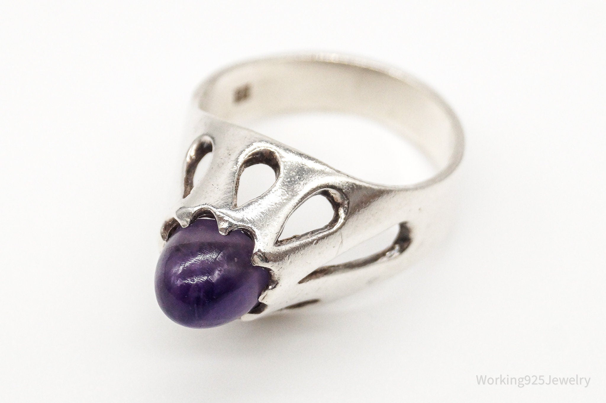 Vintage London Birmingham Modernist Amethyst Sterling Silver Ring - Size 7.75