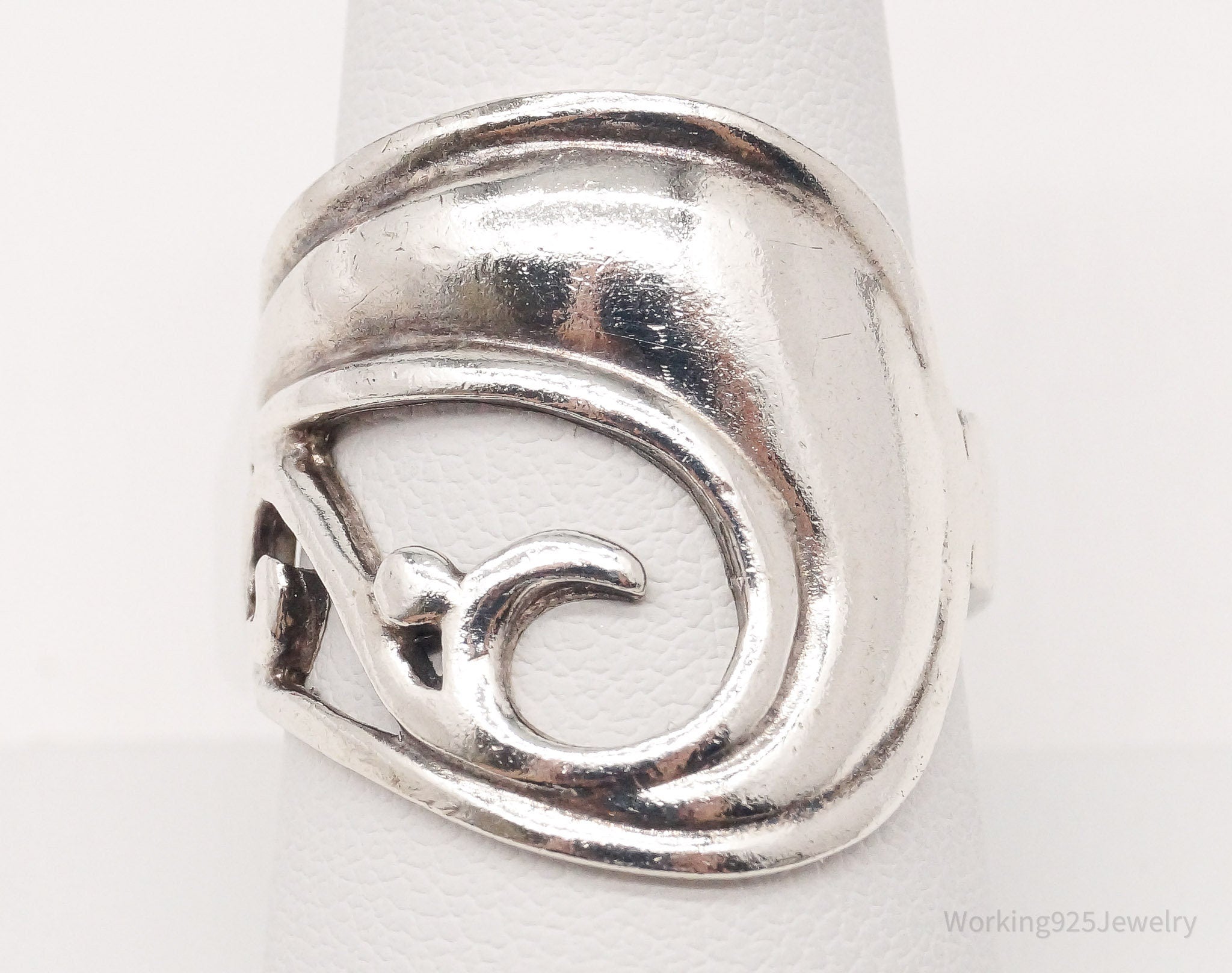 Vintage Wave Swirls Sterling Silver Ring - Size 8.75