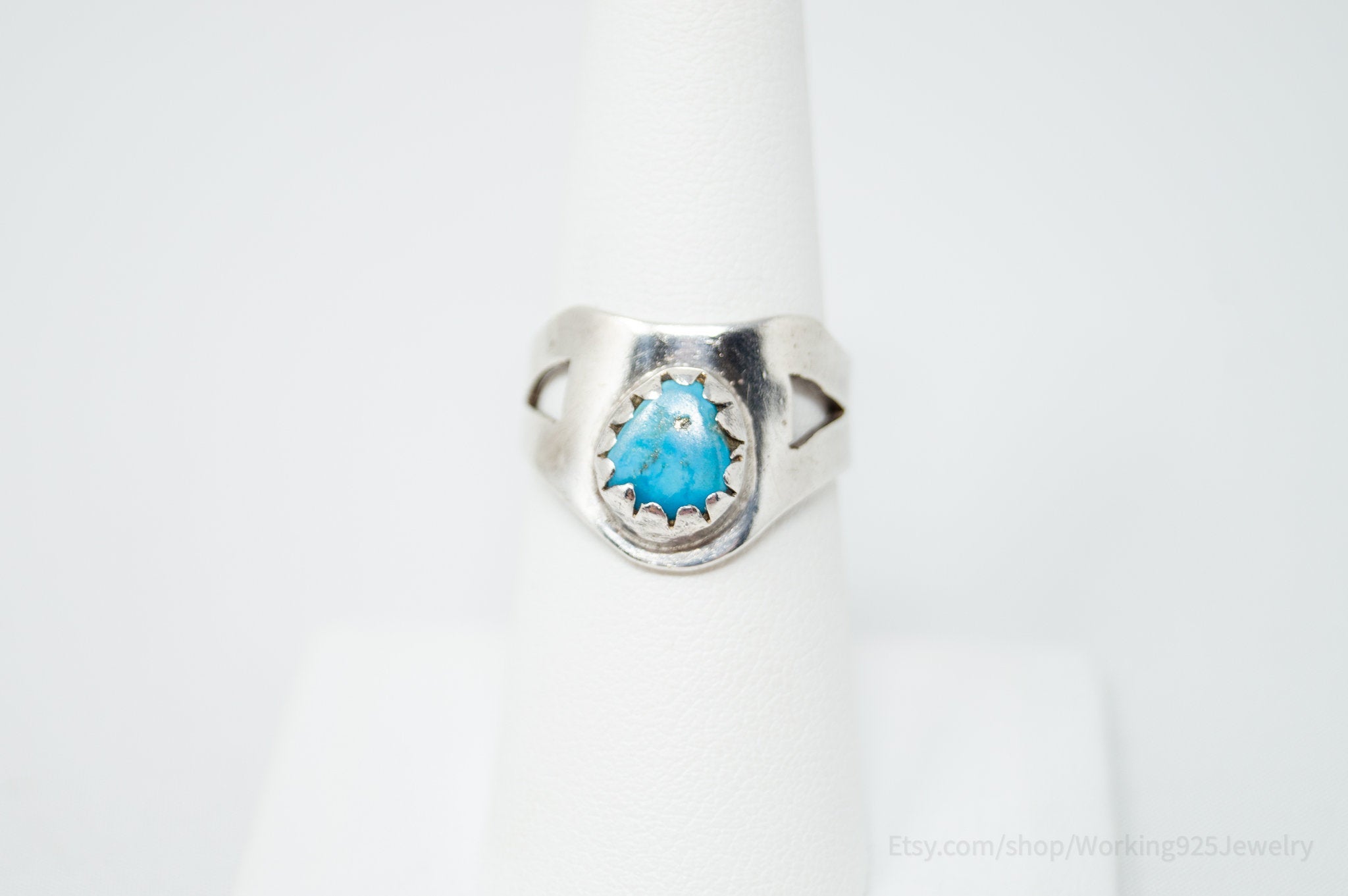 Vintage Mexico Turquoise Southwestern Eagle 186 Sterling Silver RIng - Sz 7