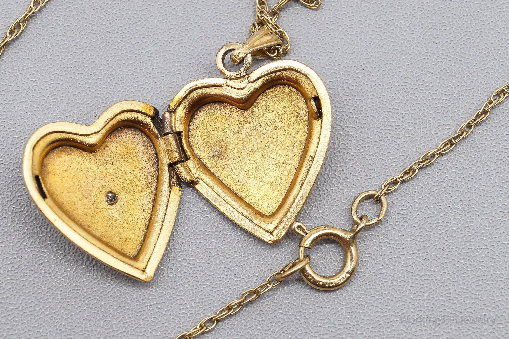 Vintage Diamond 14K Gold Filled Heart Locket Necklace 18"