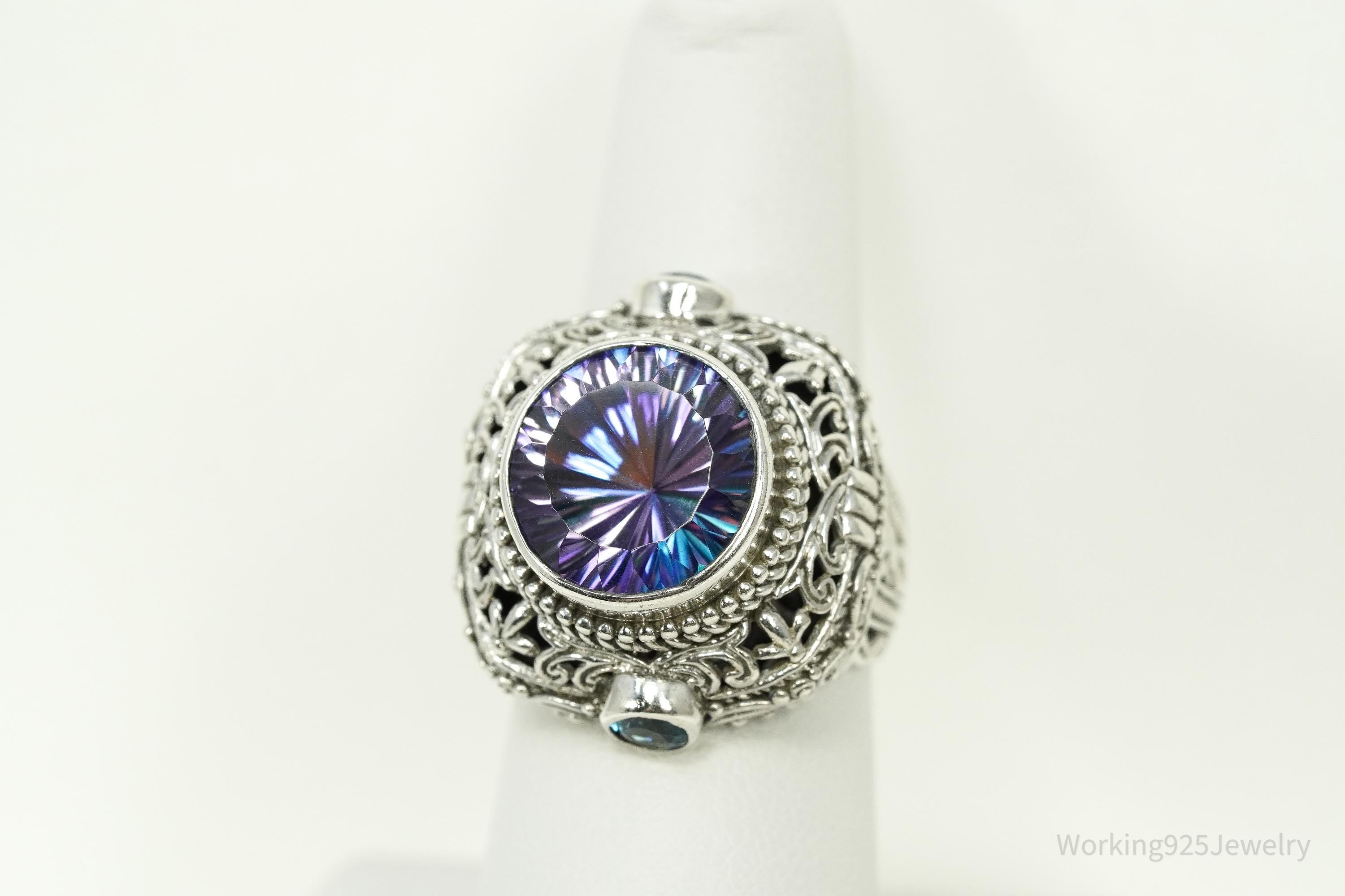 Vintage Designer Sarda Mystic Topaz & Blue Topaz Sterling Silver Ring - Size 7