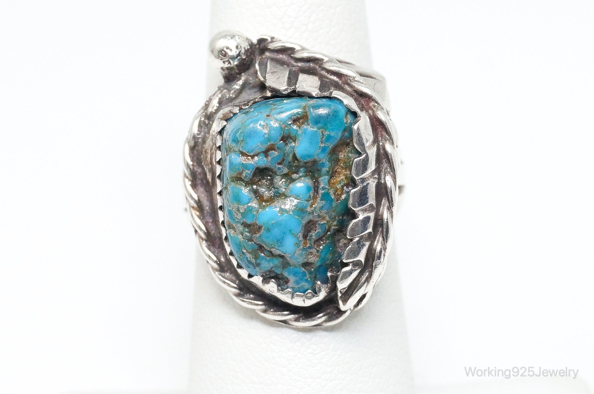 Vintage Native American Turquoise Unsigned Sterling Silver Ring - SZ 6.25