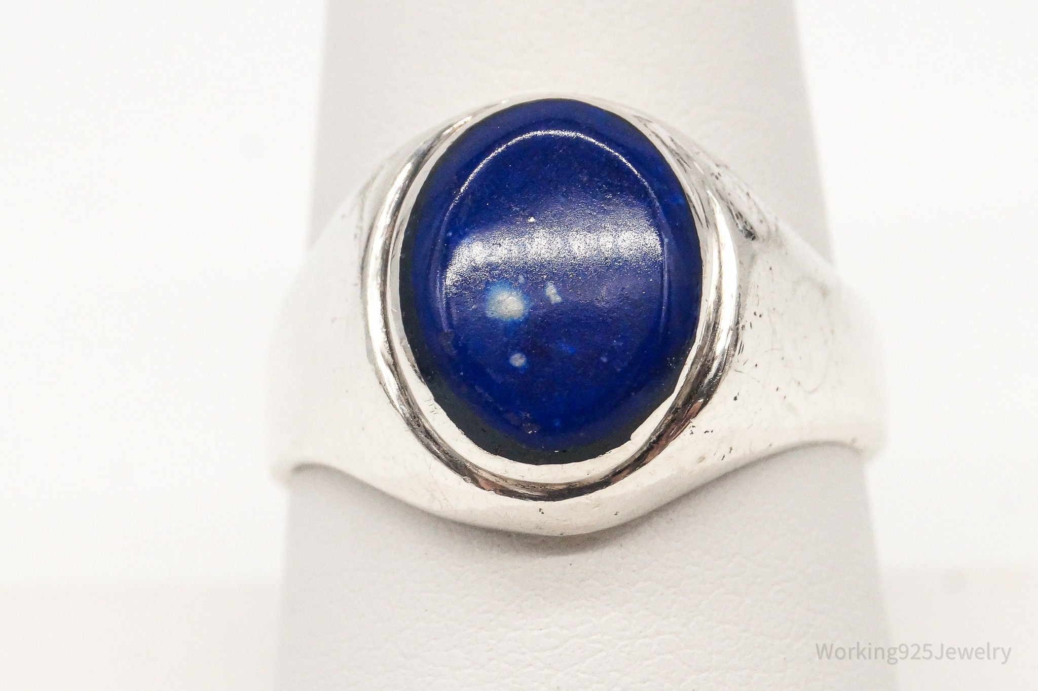 Vintage Mexico Blue Stone 950 Silver Ring - Size 9